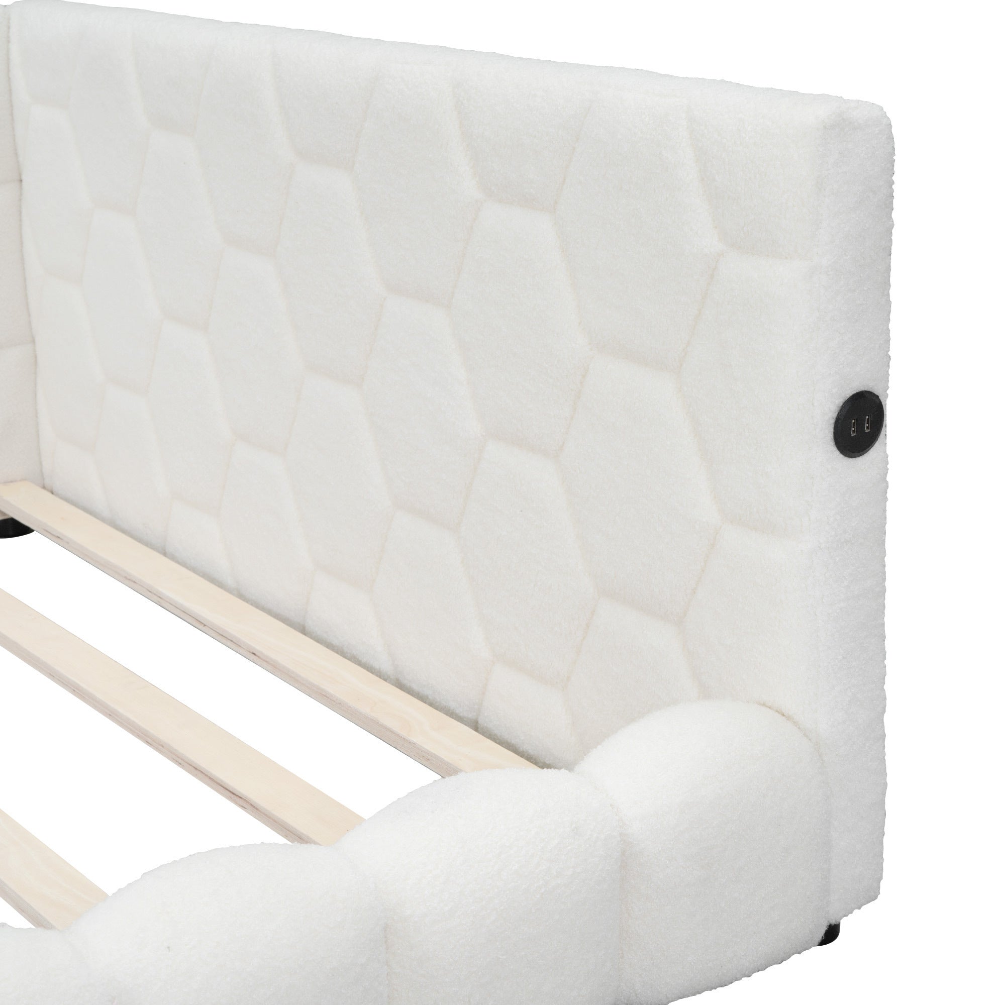 Upholstered Full Size platform bed with USB Ports and LED belt, White - Atlantic Fine Furniture Melbourne FL
