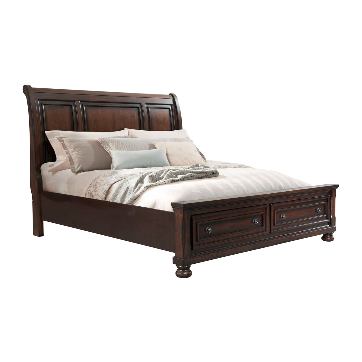 Kingston Bed With Storage Footboard And Non-Storage Rails in Dark Brown by Elements International