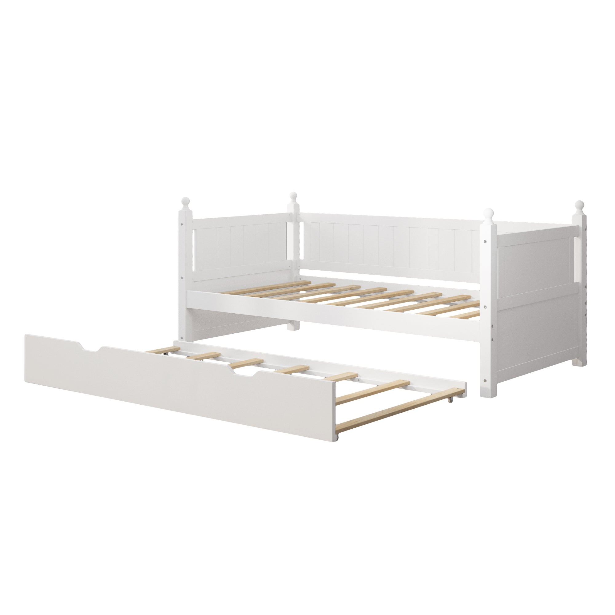 Twin Size Solid Wood Daybed with Trundle for Limited Space Kids, Teens, Adults, No Need Box Spring, White - Atlantic Fine Furniture Melbourne FL