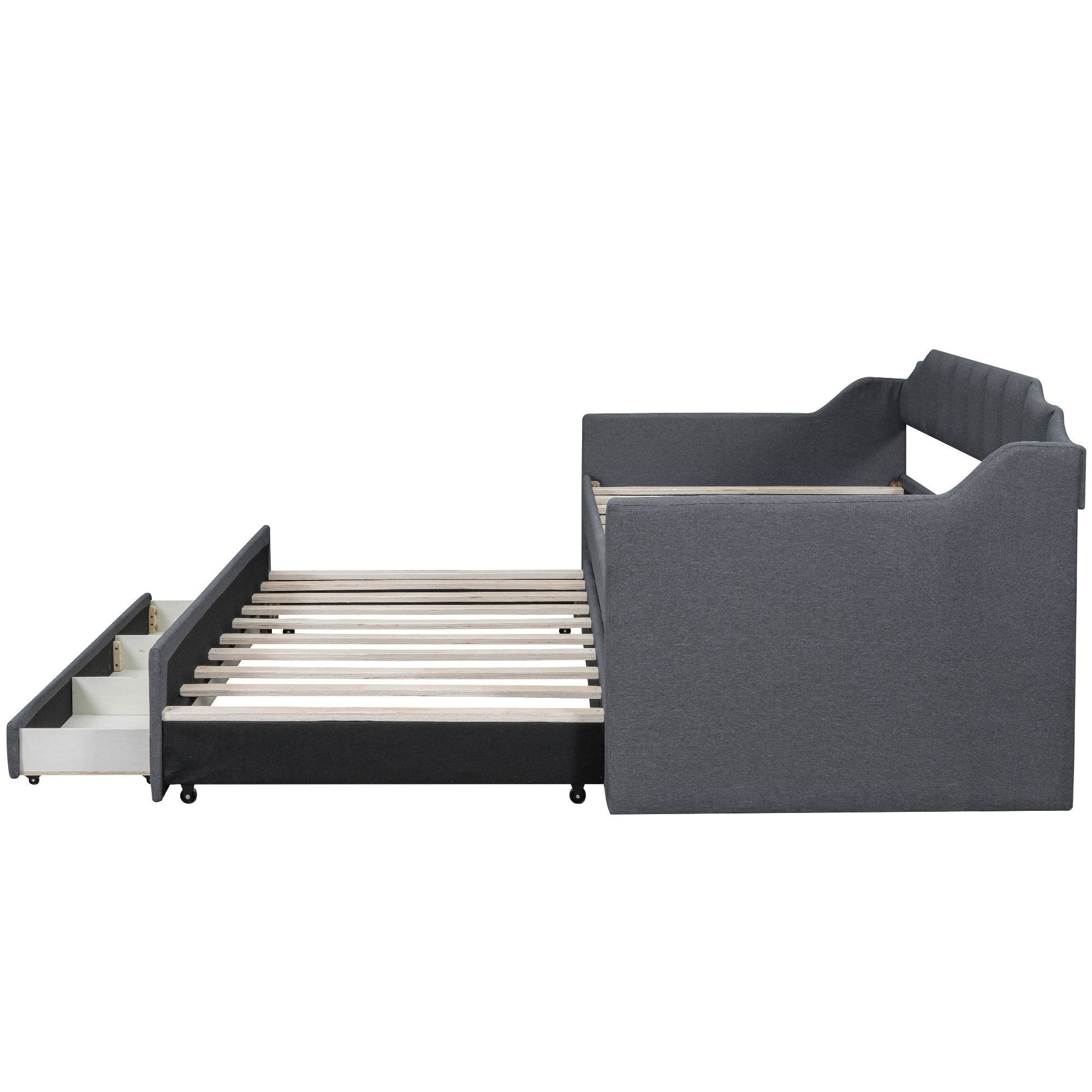 Twin Size Upholstered Daybed with Trundle and Three Drawers,Gray - Atlantic Fine Furniture Melbourne FL