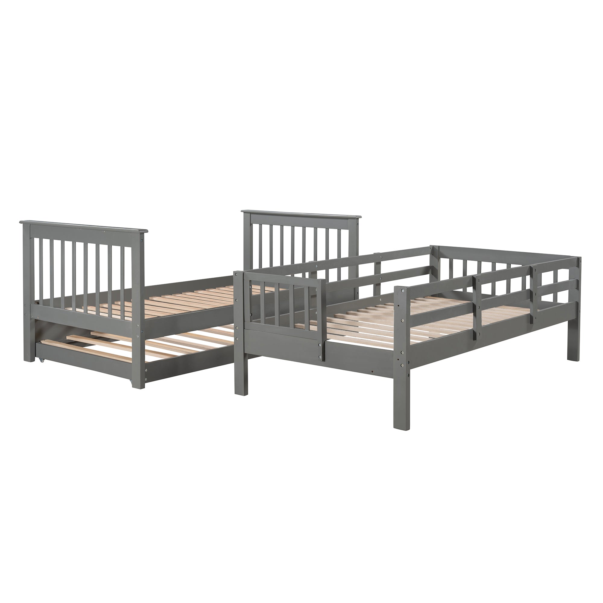 Stairway Twin-Over-Twin Bunk Bed with Twin size Trundle for Bedroom, Dorm, Adults, Gray( old sku: LP000209AAE ) - Atlantic Fine Furniture Melbourne FL