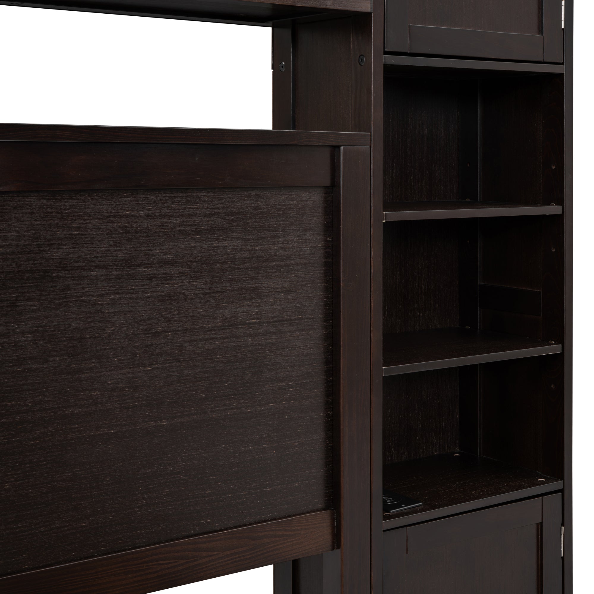 Queen Size Wooden Bed With All-in-One Cabinet, Shelf and Sockets, Espresso - Atlantic Fine Furniture Melbourne FL