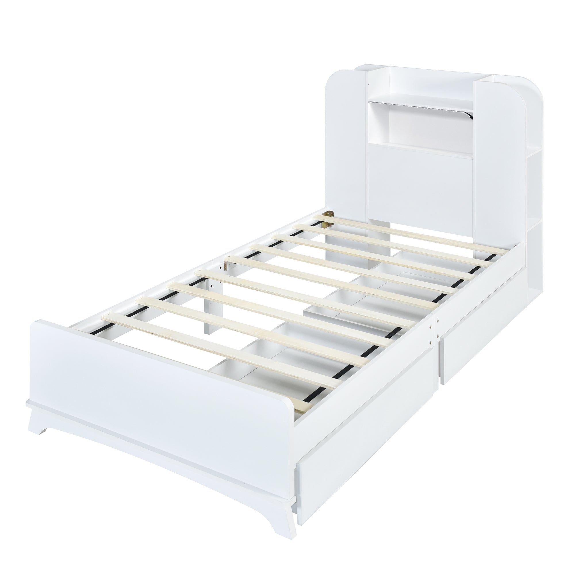 Twin Size Storage Platform Bed Frame with with Two Drawers and Light Strip Design in Headboard,White - Atlantic Fine Furniture Melbourne FL