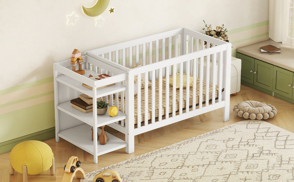 Convertible Crib/Full Size Bed with Changing Table, White - Atlantic Fine Furniture Melbourne FL