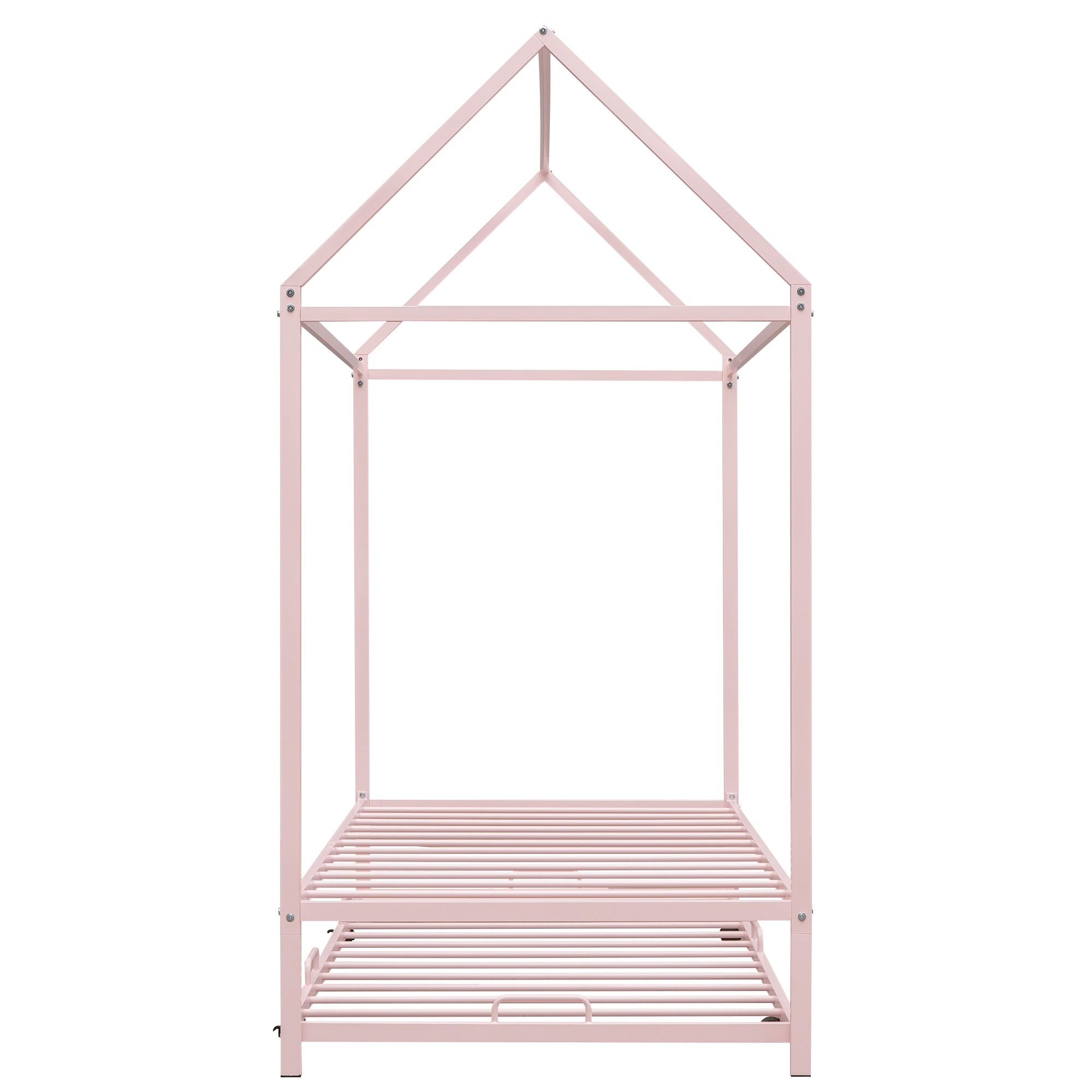 Twin Size Kids House Bed With Trundle, Metal House Bed Pink