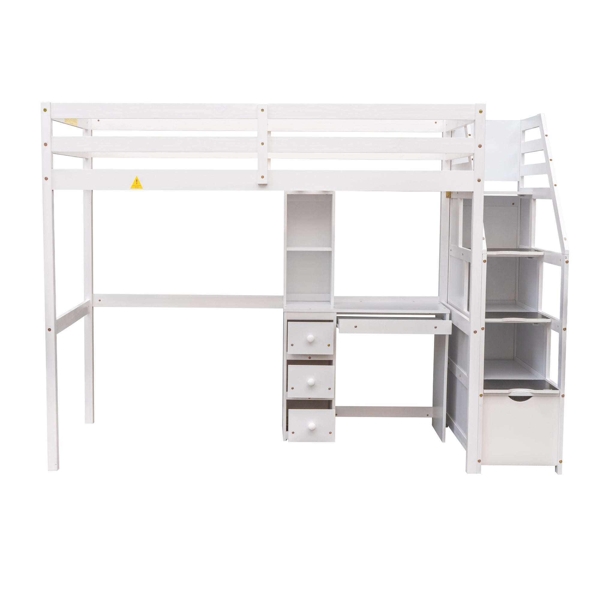 Twin Size Loft Bed with a Stand-alone Bed, Storage Staircase, Desk, Shelves and Drawers, White - Atlantic Fine Furniture Melbourne FL