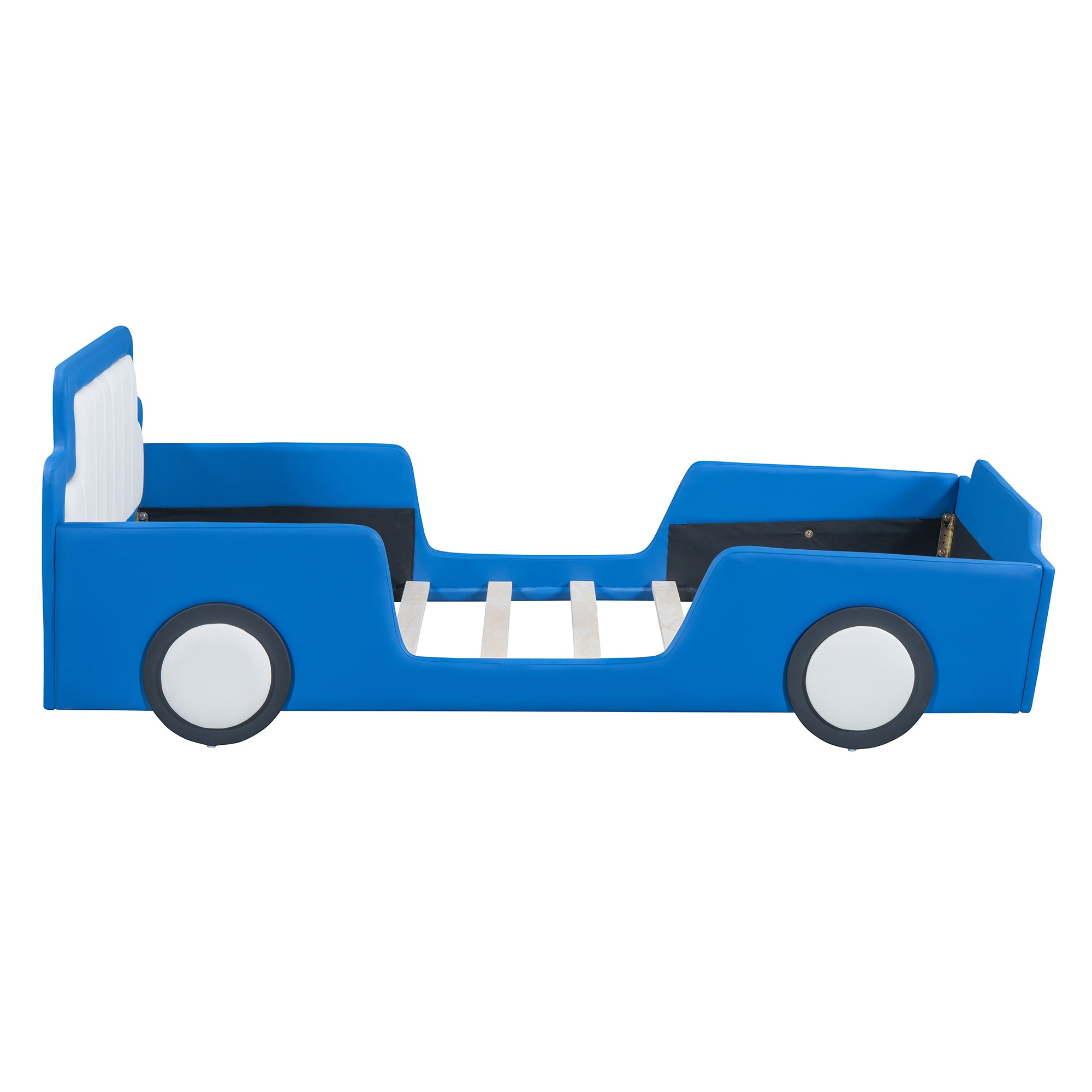 Twin Size Race Car-Shaped Platform Bed with Wheels,Blue - Atlantic Fine Furniture Melbourne FL