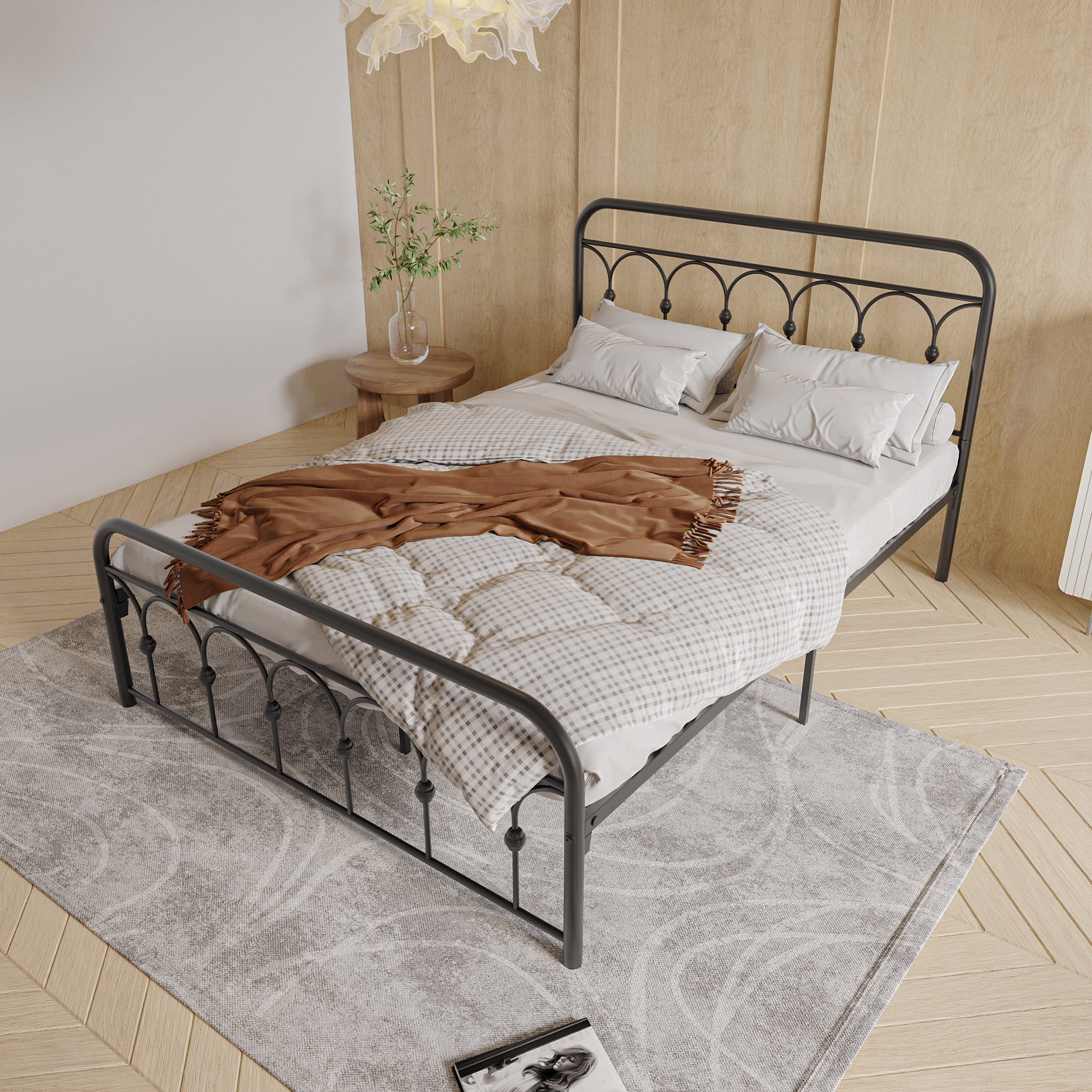 Queen Metal Bed Frame with Headboard and Footboard Platform Queen Size No Box Spring Needed 12.4" Under Bed Storage, Queen Size Black - Atlantic Fine Furniture Melbourne FL