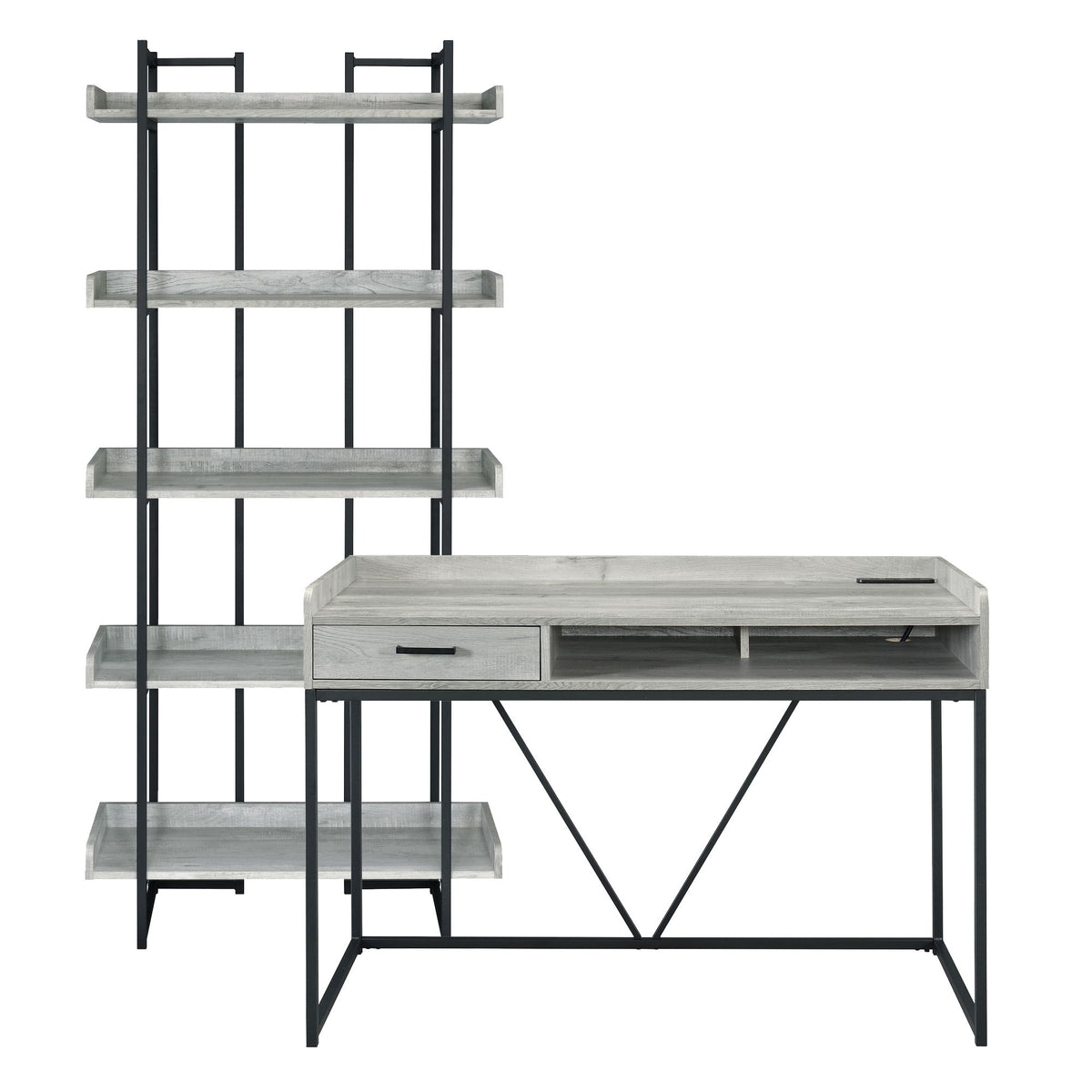 Preston 2 Piece Desk And Bookshelf Set in Gray by Elements International