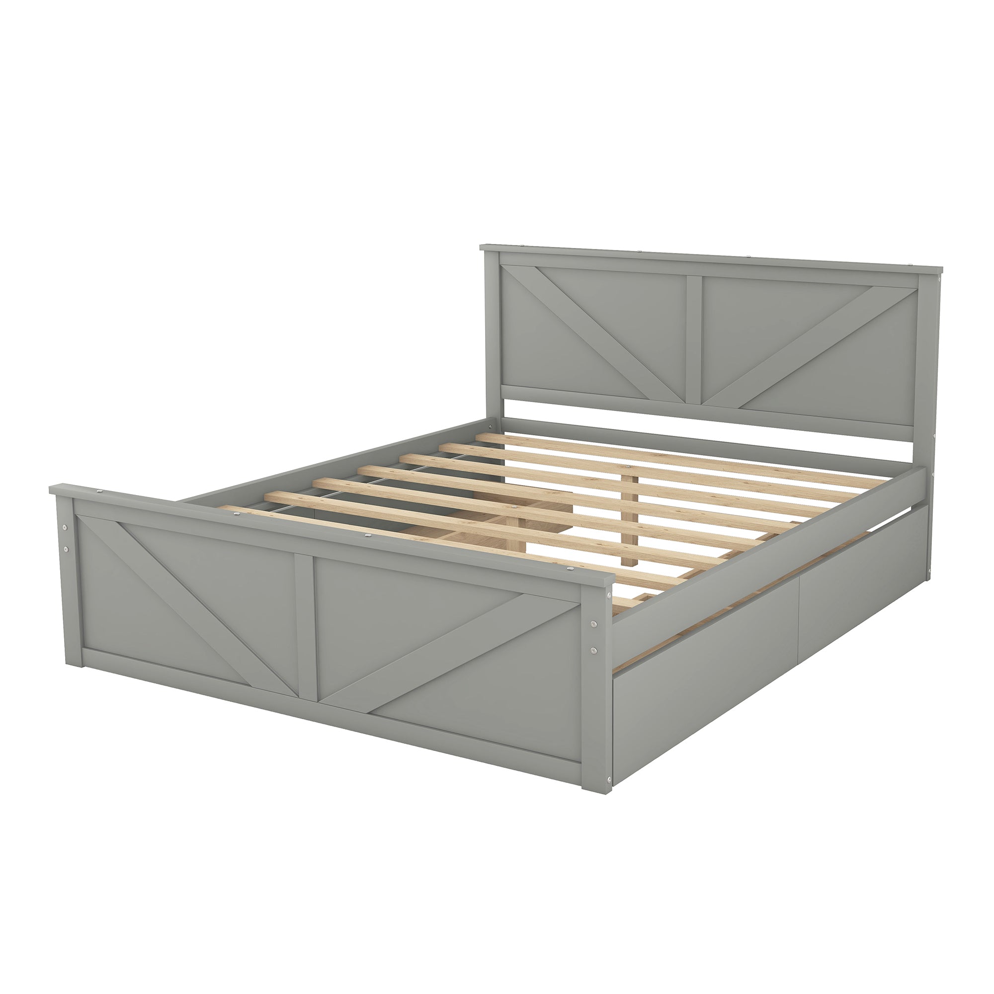 Queen Size Wooden Platform Bed with Four Storage Drawers and Support Legs, Gray - Atlantic Fine Furniture Melbourne FL