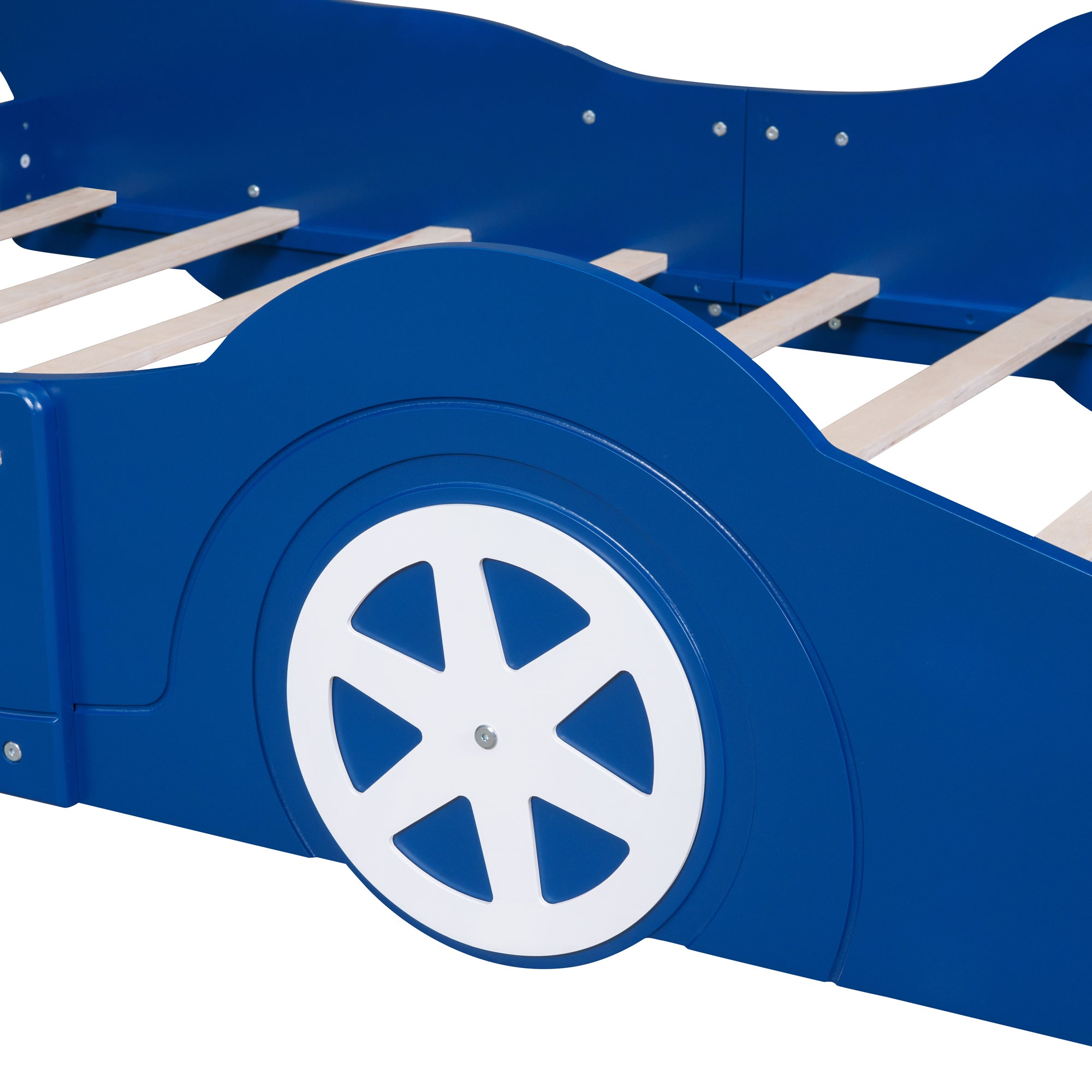 Full Size Race Car-Shaped Platform Bed with Wheels,Blue - Atlantic Fine Furniture Melbourne FL