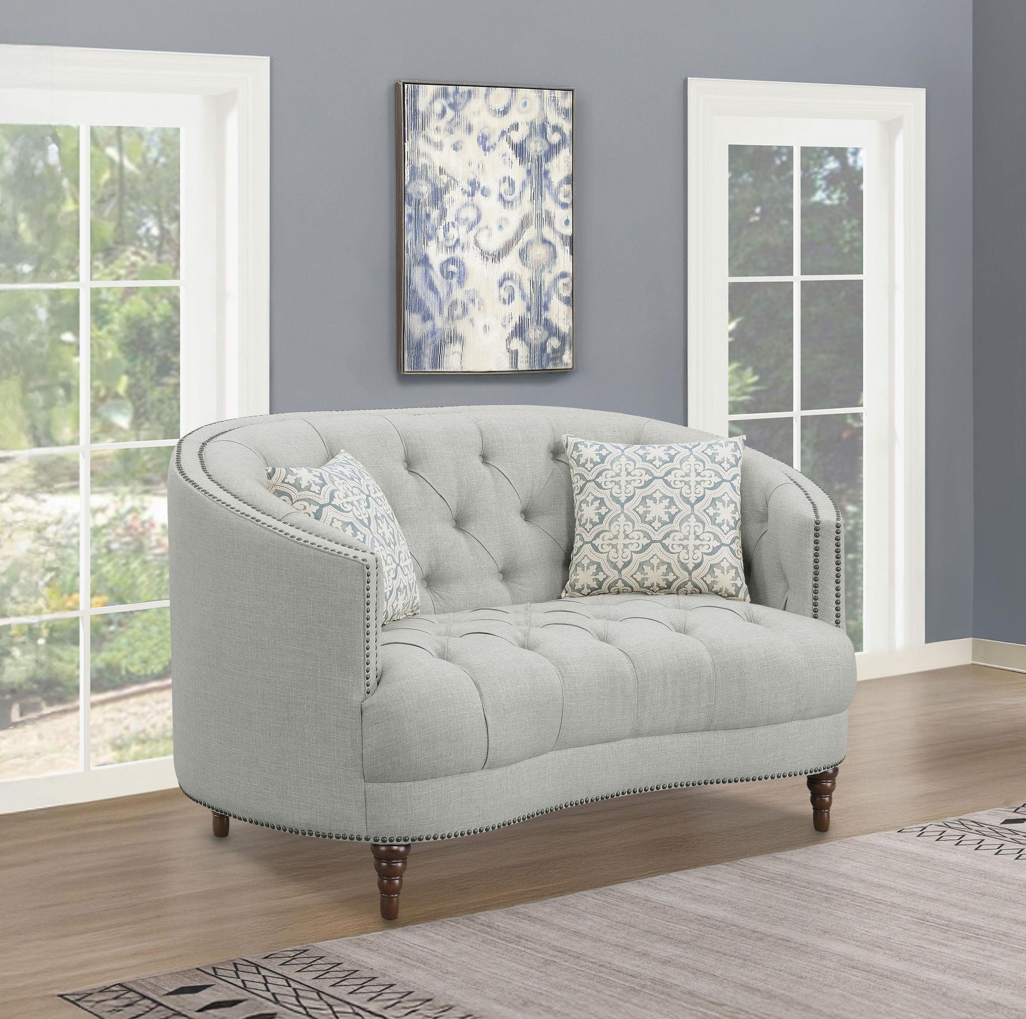 Avonlea Upholstered Sloped Arm Loveseat Grey Fabric