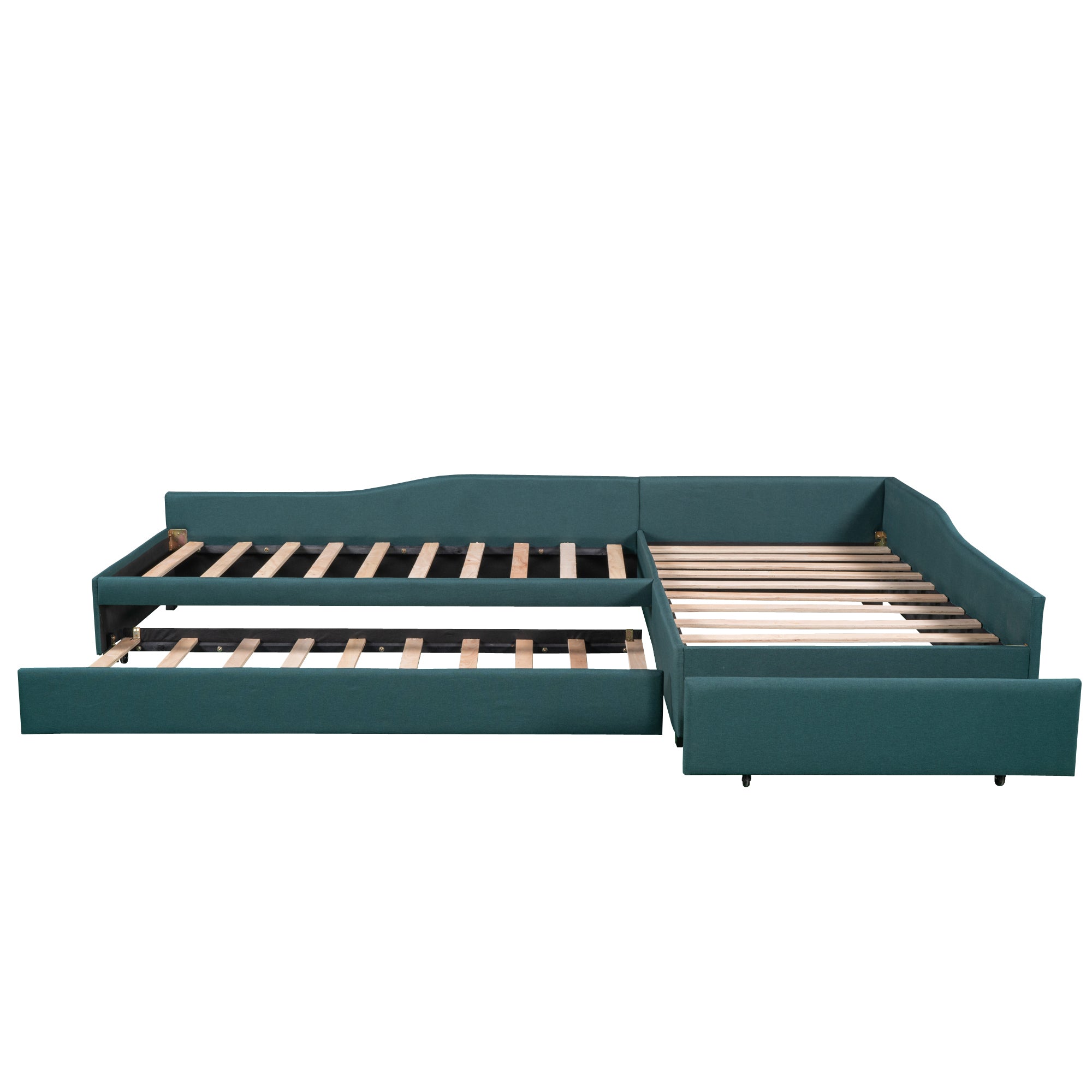 Upholstered Double Twin Size Daybed with Trundle and Drawer, Green - Atlantic Fine Furniture Melbourne FL