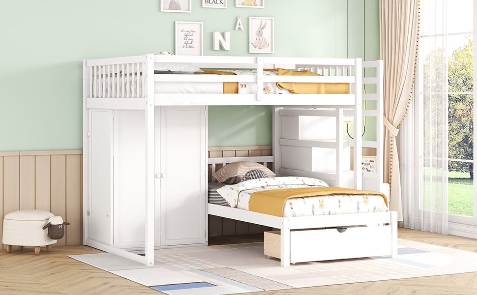 Full Over Twin Bunk Bed with Wardrobe, Drawers, White - Atlantic Fine Furniture Melbourne FL