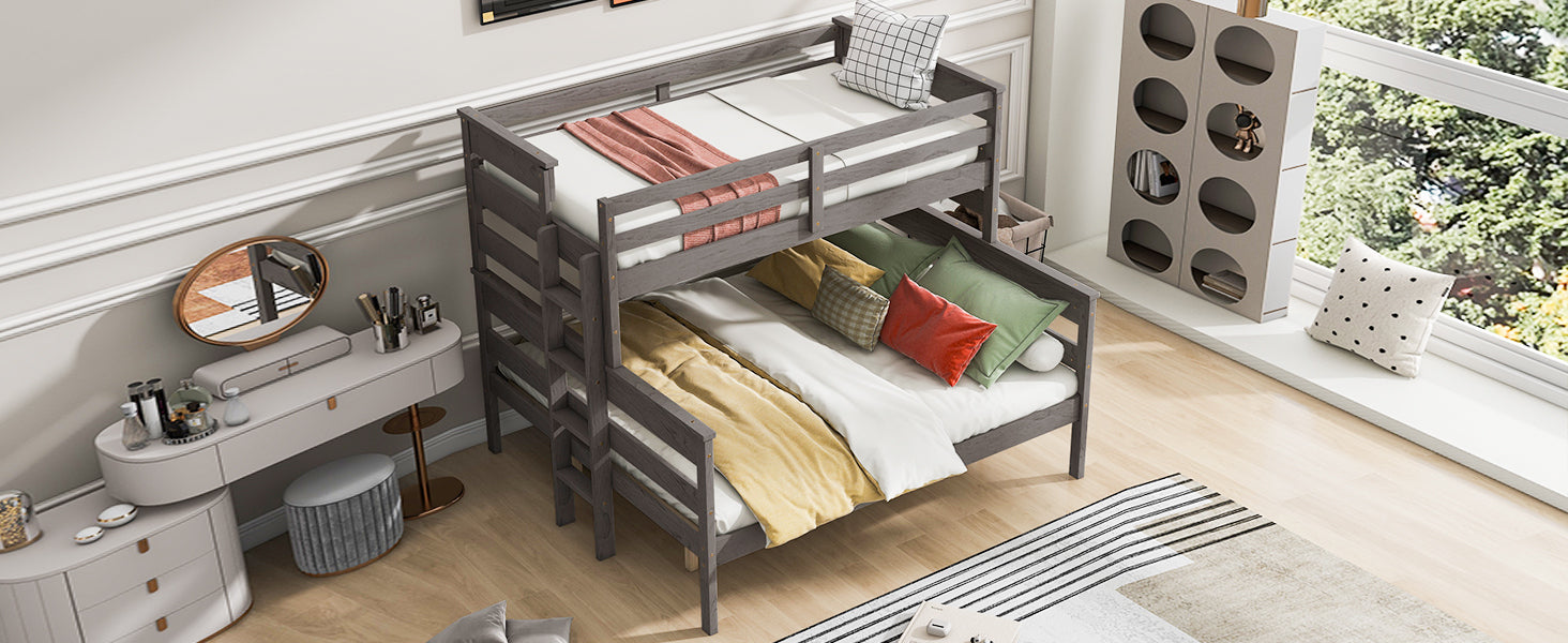 Wood Twin XL over Queen Bunk Bed with Ladder, Gray - Atlantic Fine Furniture Melbourne FL