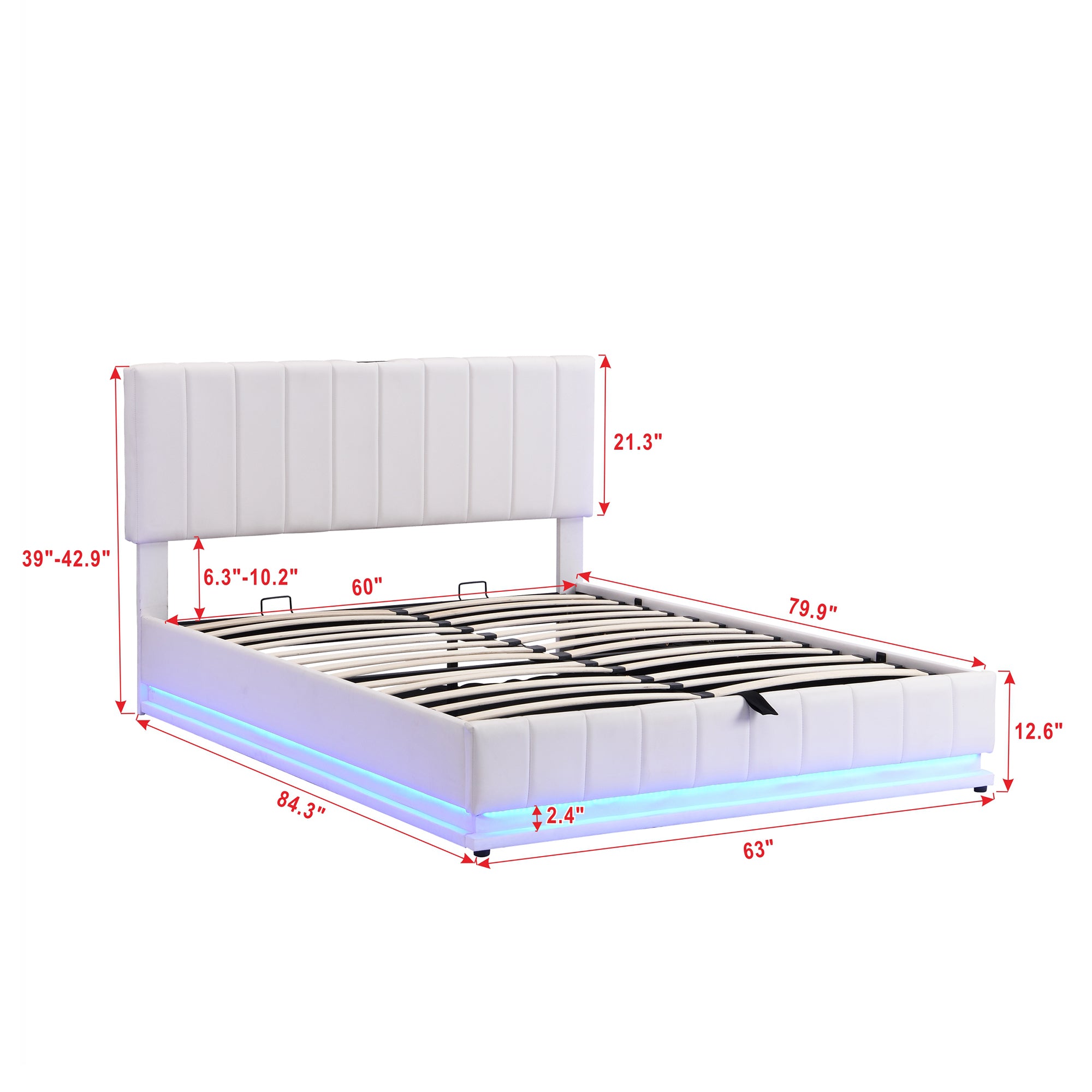 Queen Size Upholstered Bed with Hydraulic Storage System and LED Light, Modern Platform Bed with Sockets and USB Ports, White - Atlantic Fine Furniture Melbourne FL