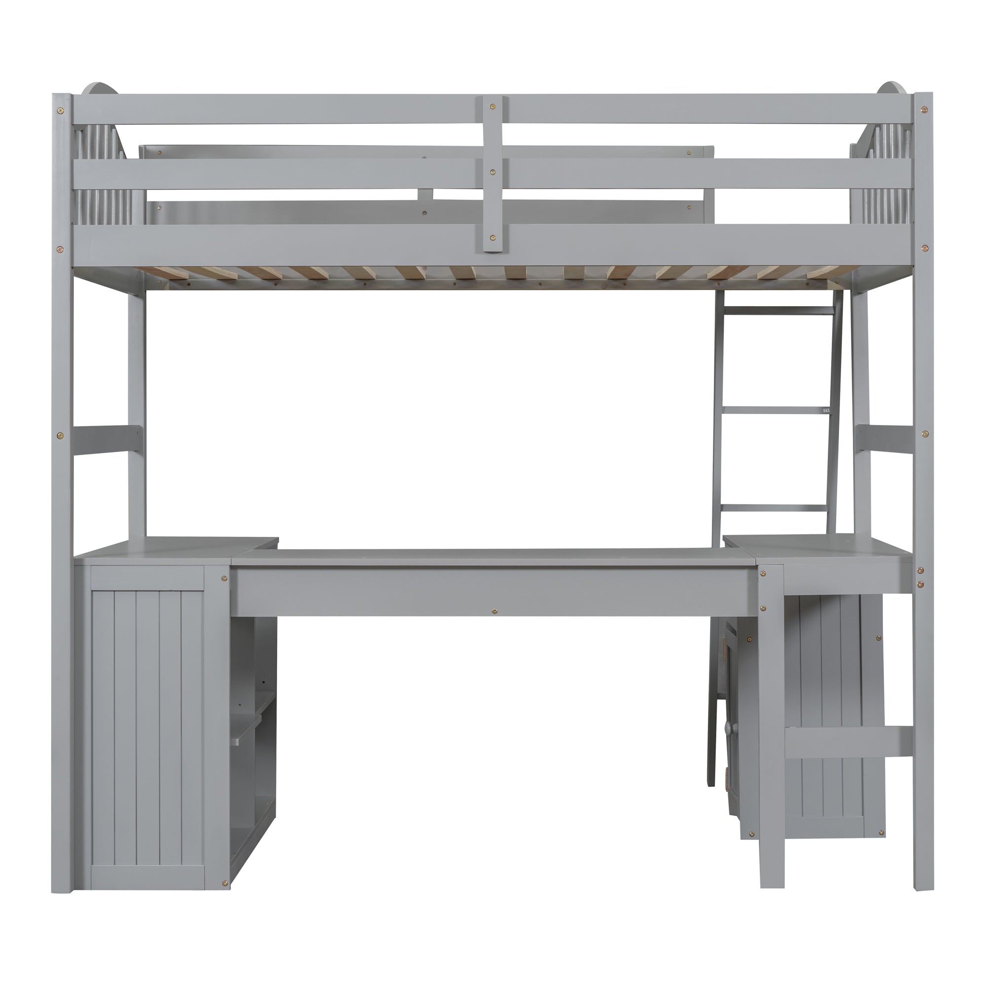 Twin size Loft Bed with Drawers, Cabinet, Shelves and Desk, Wooden Loft Bed with Desk - Gray(OLD SKU :LT000505AAE) - Atlantic Fine Furniture Melbourne FL