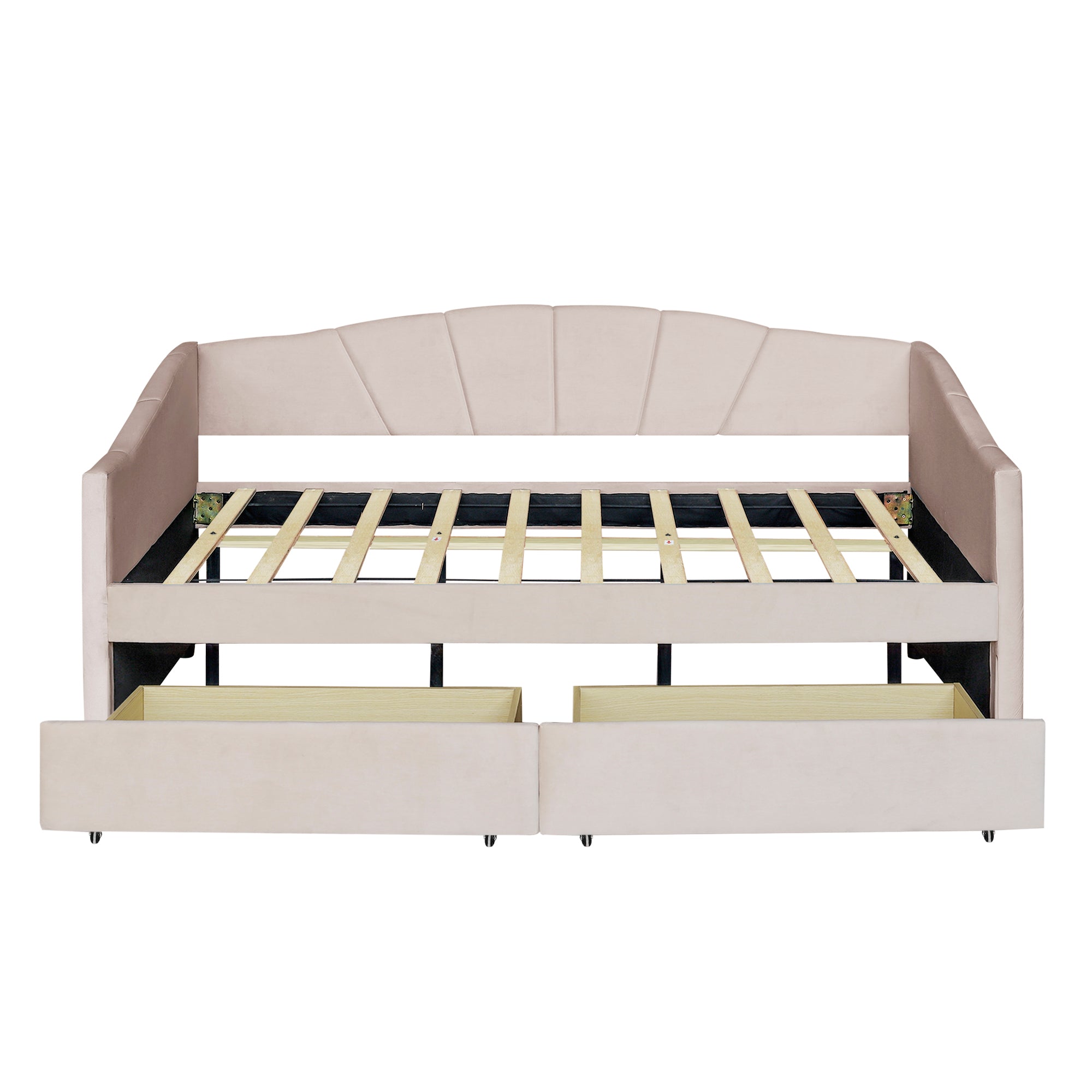 Upholstered daybed Twin Size with Two Drawers and Wood Slat ,Beige - Atlantic Fine Furniture Melbourne FL