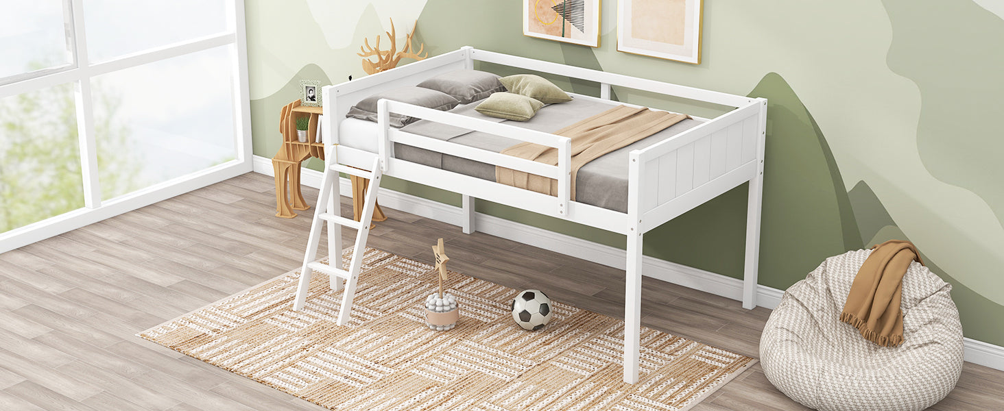 Twin Size Wood Loft Bed with Ladder, ladder can be placed on the left or right, White - Atlantic Fine Furniture Melbourne FL