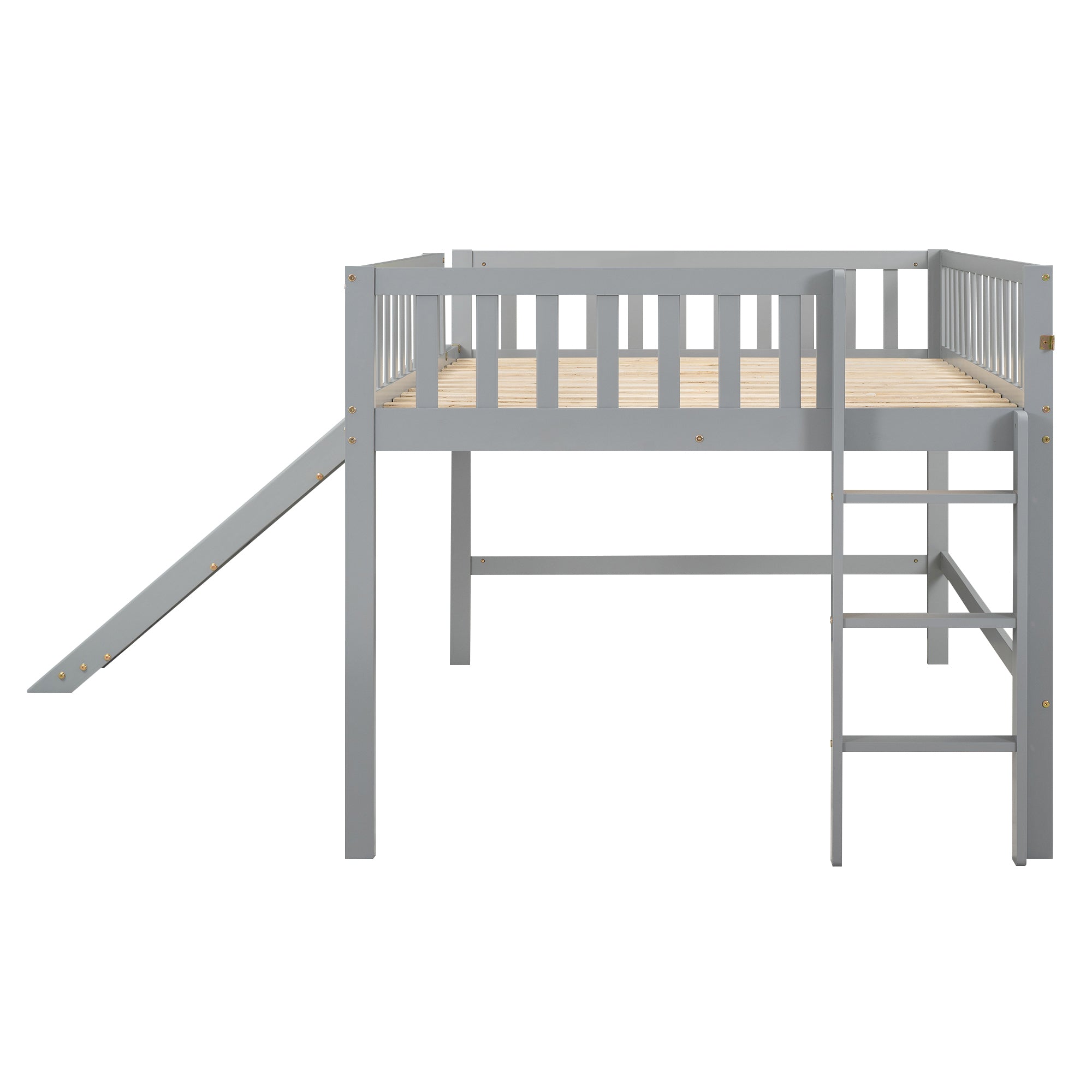 Full Size Low Loft Bed with Ladder and Slide,Gray - Atlantic Fine Furniture Melbourne FL