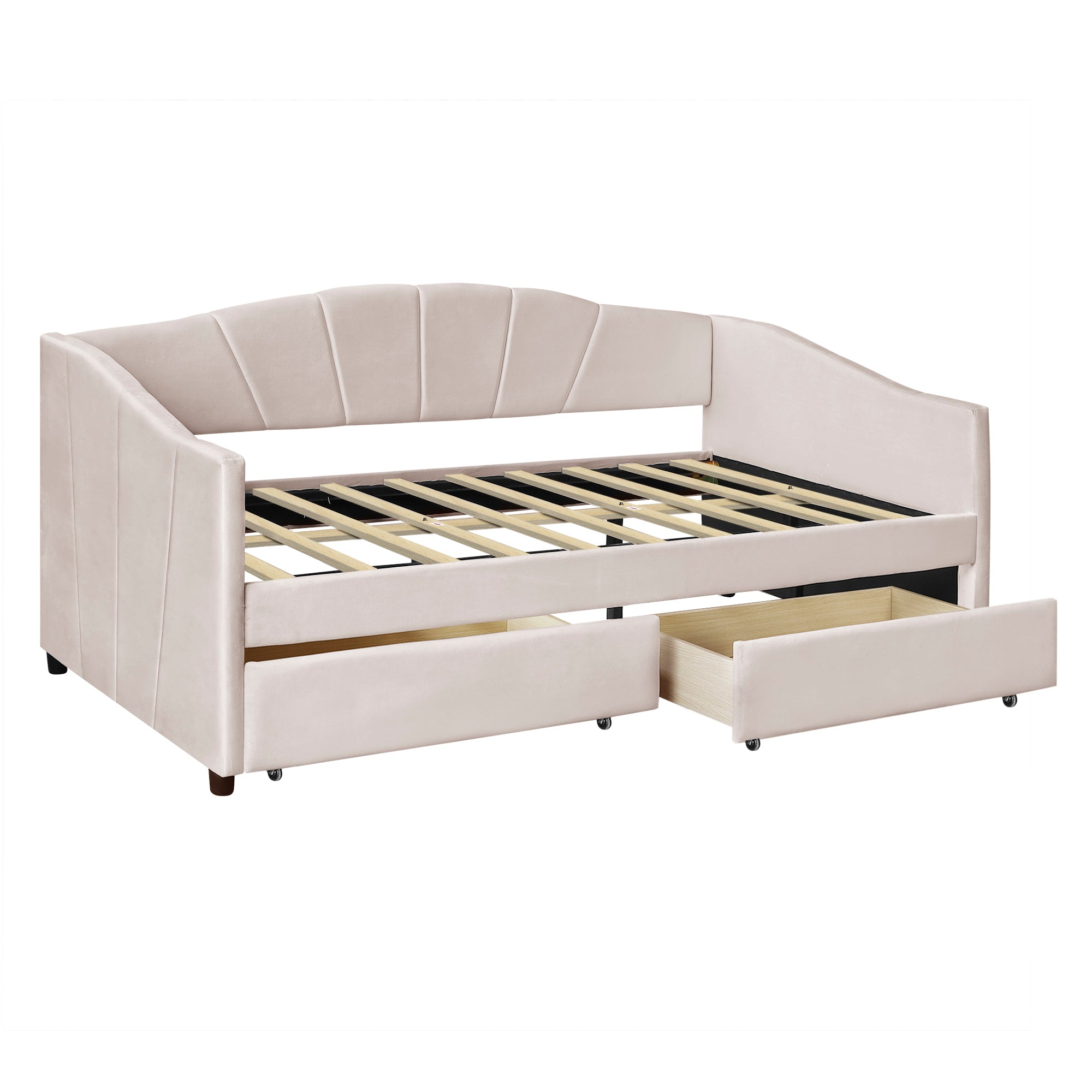 Upholstered daybed Twin Size with Two Drawers and Wood Slat ,Beige - Atlantic Fine Furniture Melbourne FL