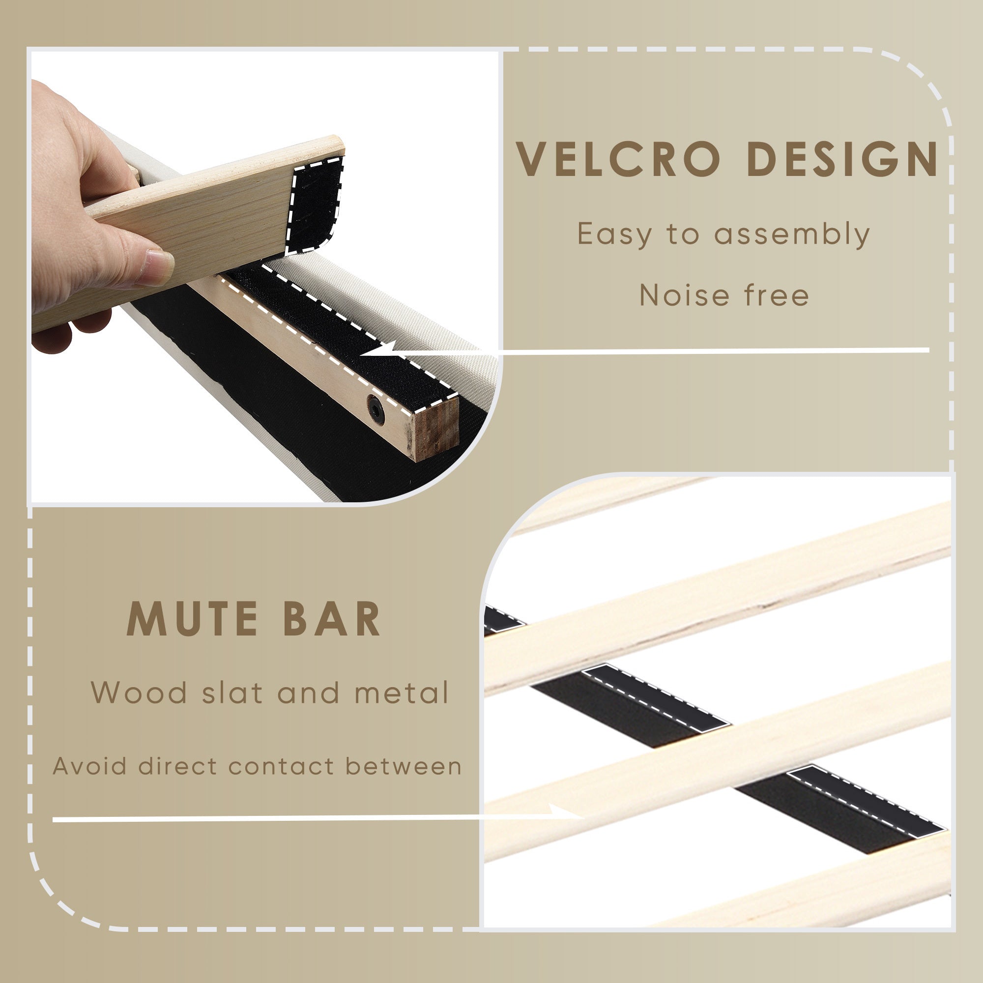 King Size Platform Bed Frame with Fabric Upholstered Headboard and Wooden Slats, No Box Spring Needed/Easy Assembly, Dark Beige - Atlantic Fine Furniture Melbourne FL