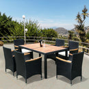 Outdoor Patio Wicker Dining Set With Acacia Wood Top