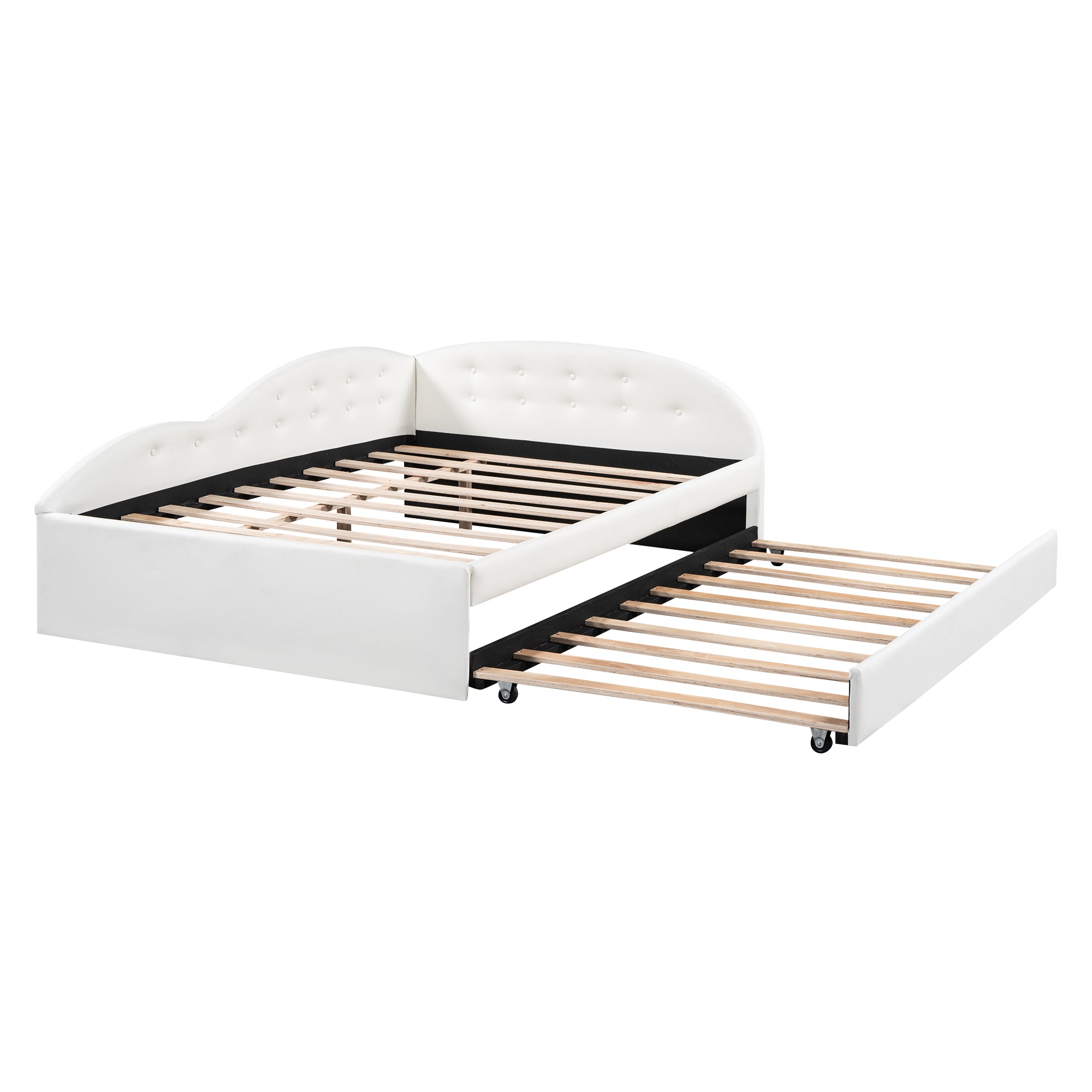 Full Size PU Upholstered Tufted Daybed with Trundle and Cloud Shaped Guardrail, White - Atlantic Fine Furniture Melbourne FL