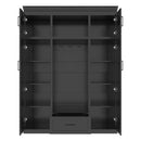 Hall Tree With Bench And 3 Hooks, Modern Entryway Storage Organizer Cabinet With 4 Doors, 1 Drawer And Adjustable Shelves