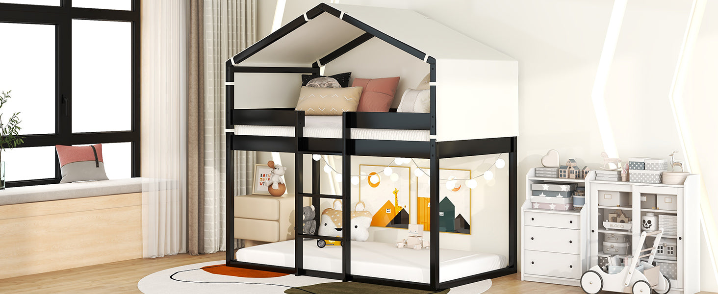 Twin Over Twin Bunk Bed Wood Bed with Tent, Espresso - Atlantic Fine Furniture Melbourne FL