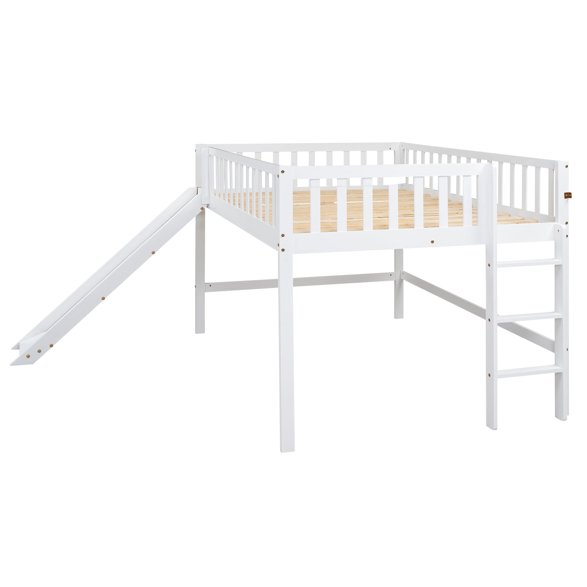 Full Size Low Loft Bed with Ladder and Slide,White - Atlantic Fine Furniture Melbourne FL