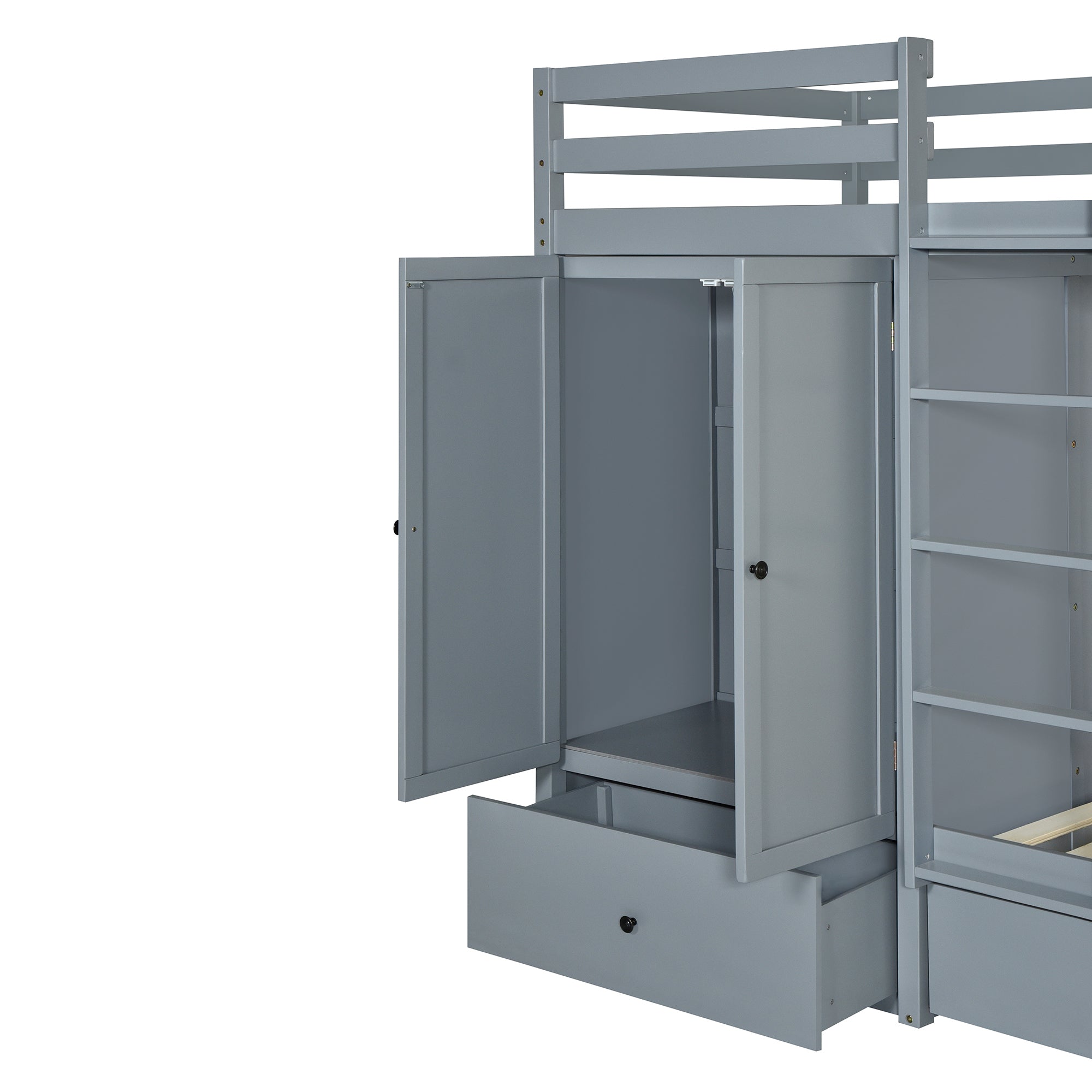 Twin-over-twin Bunk Bed with Wardrobe, Drawers and Shelves, Gray - Atlantic Fine Furniture Melbourne FL