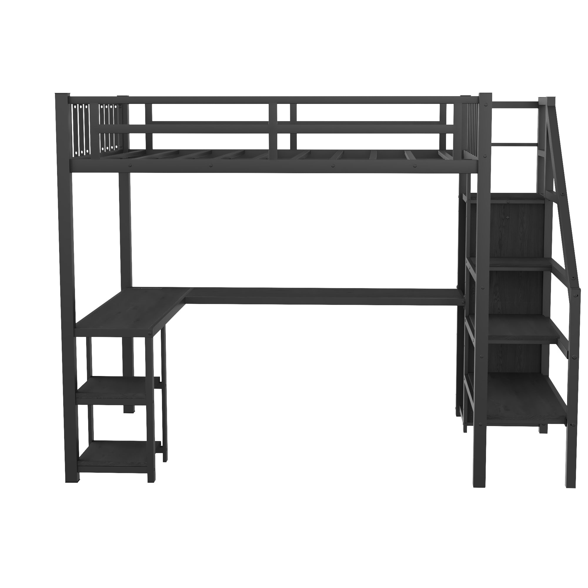 Metal Full Loft Bed with Wardrobe and LED Light, Full Size Loft Bed with L Shaped Desk and USB for Kids Teens Adults, Black (Expect arrival date 2024/5/19)