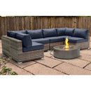 Outdoor 7 Piece Sectional Seating Group With Cushions And Fire Pit - Gray / Navy