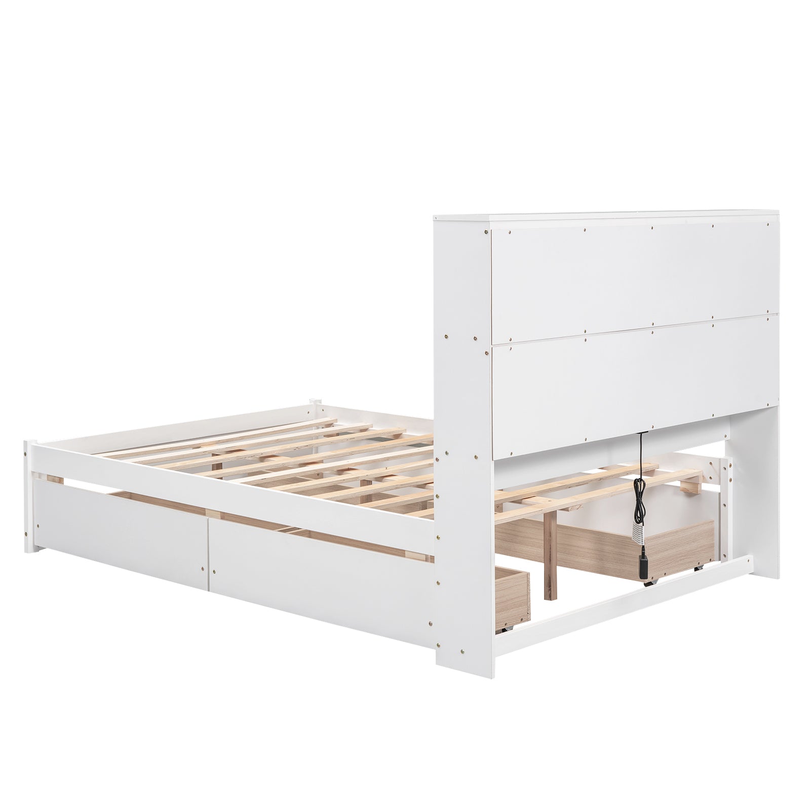 Full Size Platform Bed with Storage Headboard, Charging Station and 4 Drawers, White - Atlantic Fine Furniture Melbourne FL