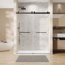 Frameless Double Sliding Soft Close Bathtub Shower Door, 5 / 16" Clear Nano Coated Tempered Glass And 304 Stainless Steel Handle - Matte Black