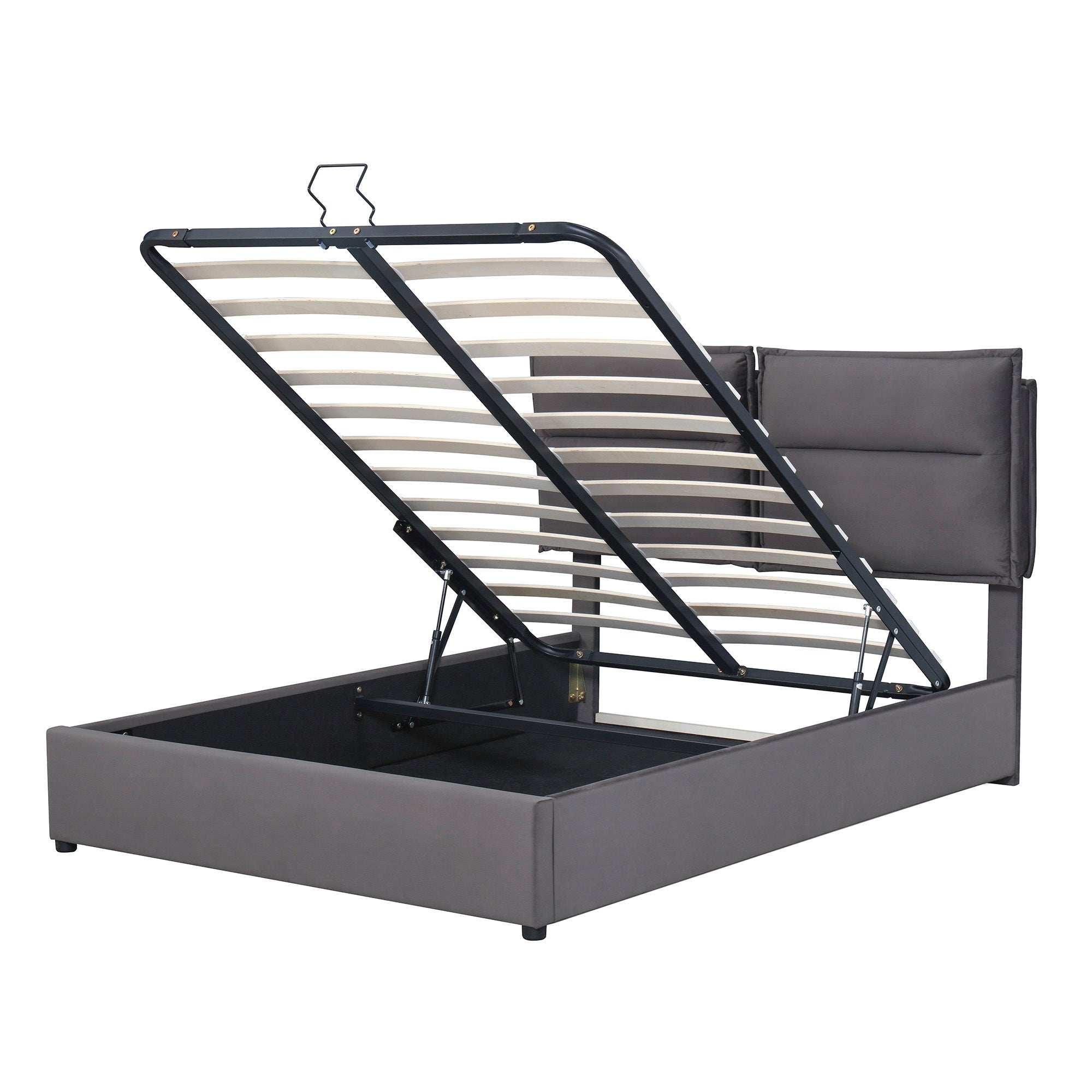 Upholstered Platform bed with a Hydraulic Storage System, Queen size, Gray - Atlantic Fine Furniture Melbourne FL