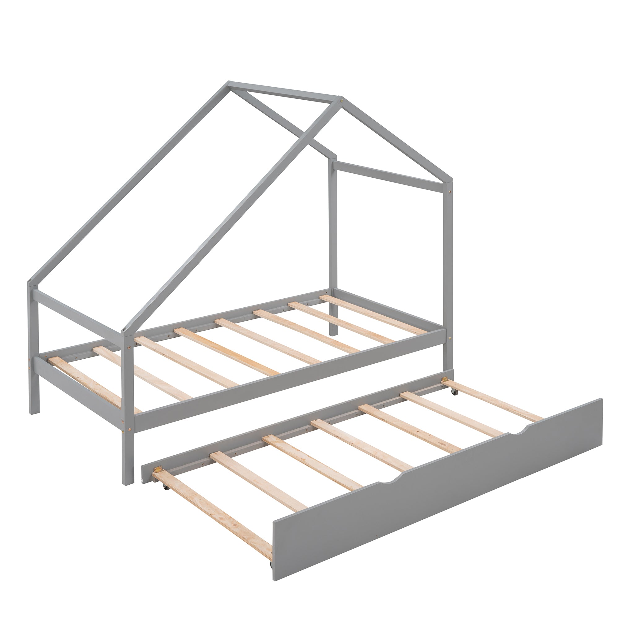 Twin Size Wooden House Bed With Twin Size Trundle, Gray - Atlantic Fine Furniture Melbourne FL