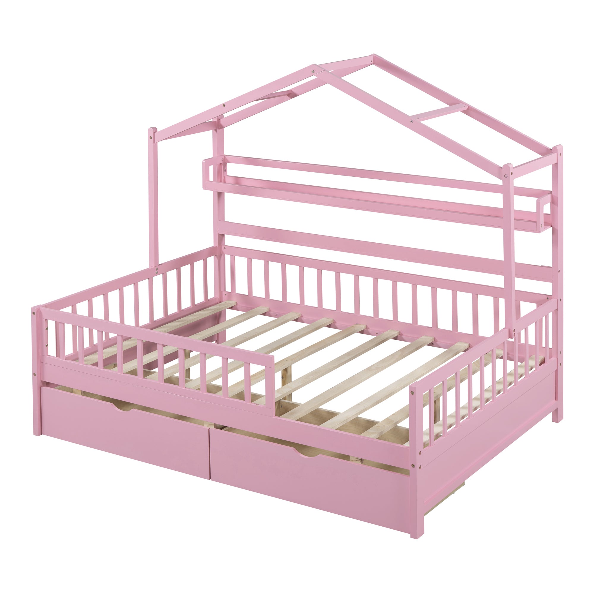 Wooden Full Size House Bed with 2 Drawers,Kids Bed with Storage Shelf, Pink - Atlantic Fine Furniture Melbourne FL
