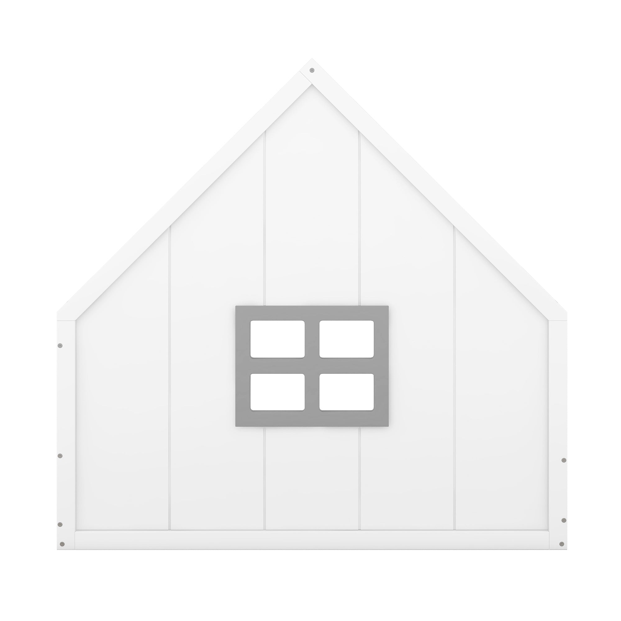 Full Size Wood House Bed with Window and Fence, White
