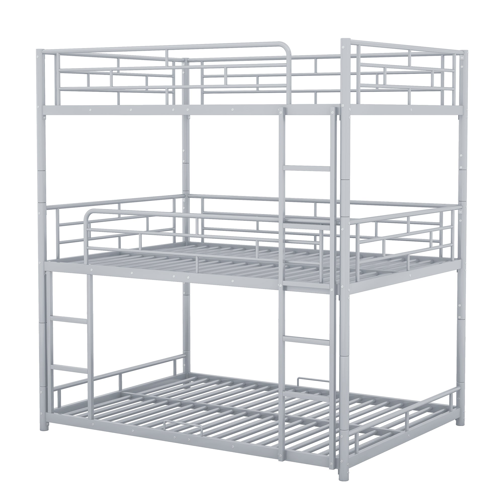 Metal Full Size Triple Bunk Bed, Silver