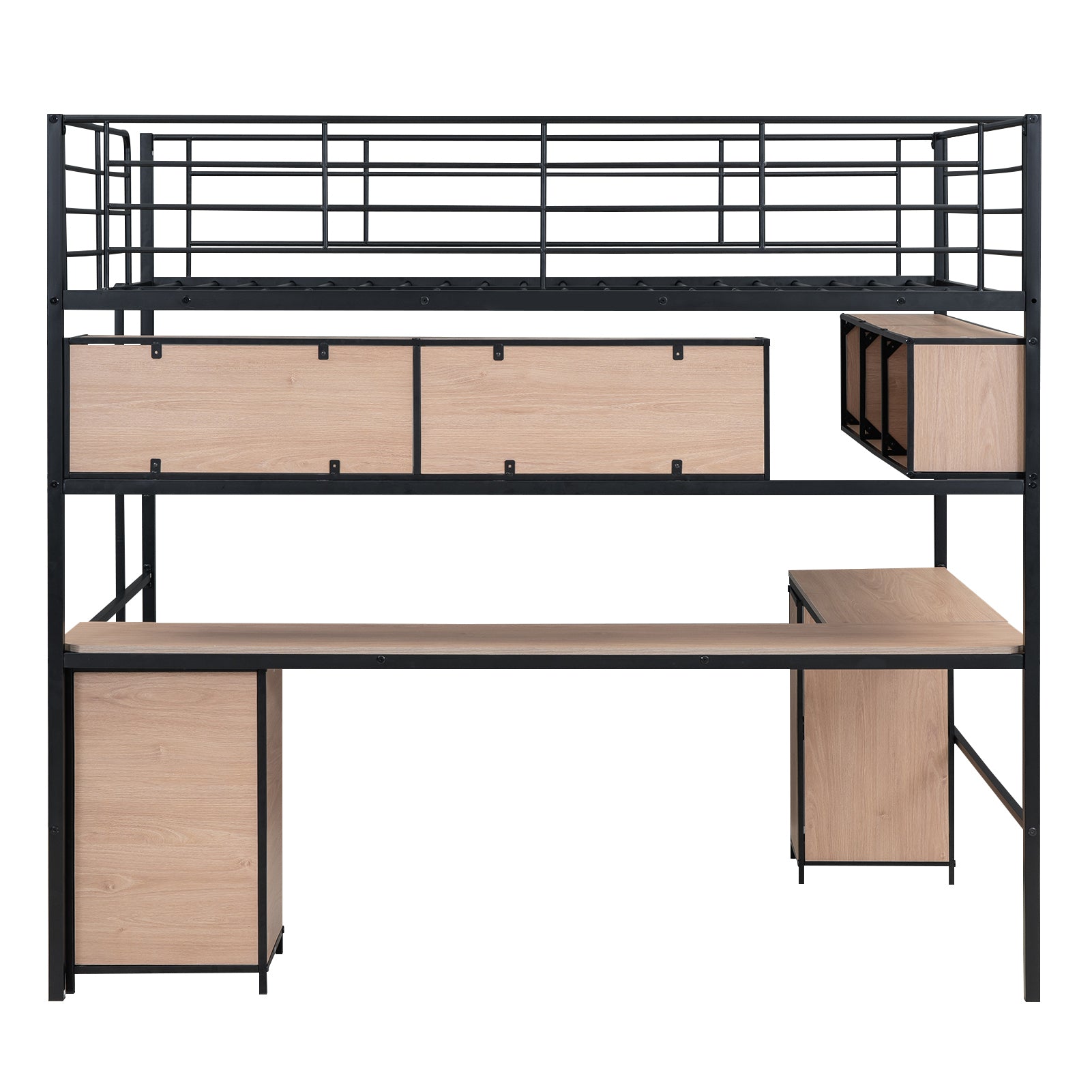 Metal Loft Bed with bookcase, desk and cabinet, Full, Black - Atlantic Fine Furniture Melbourne FL