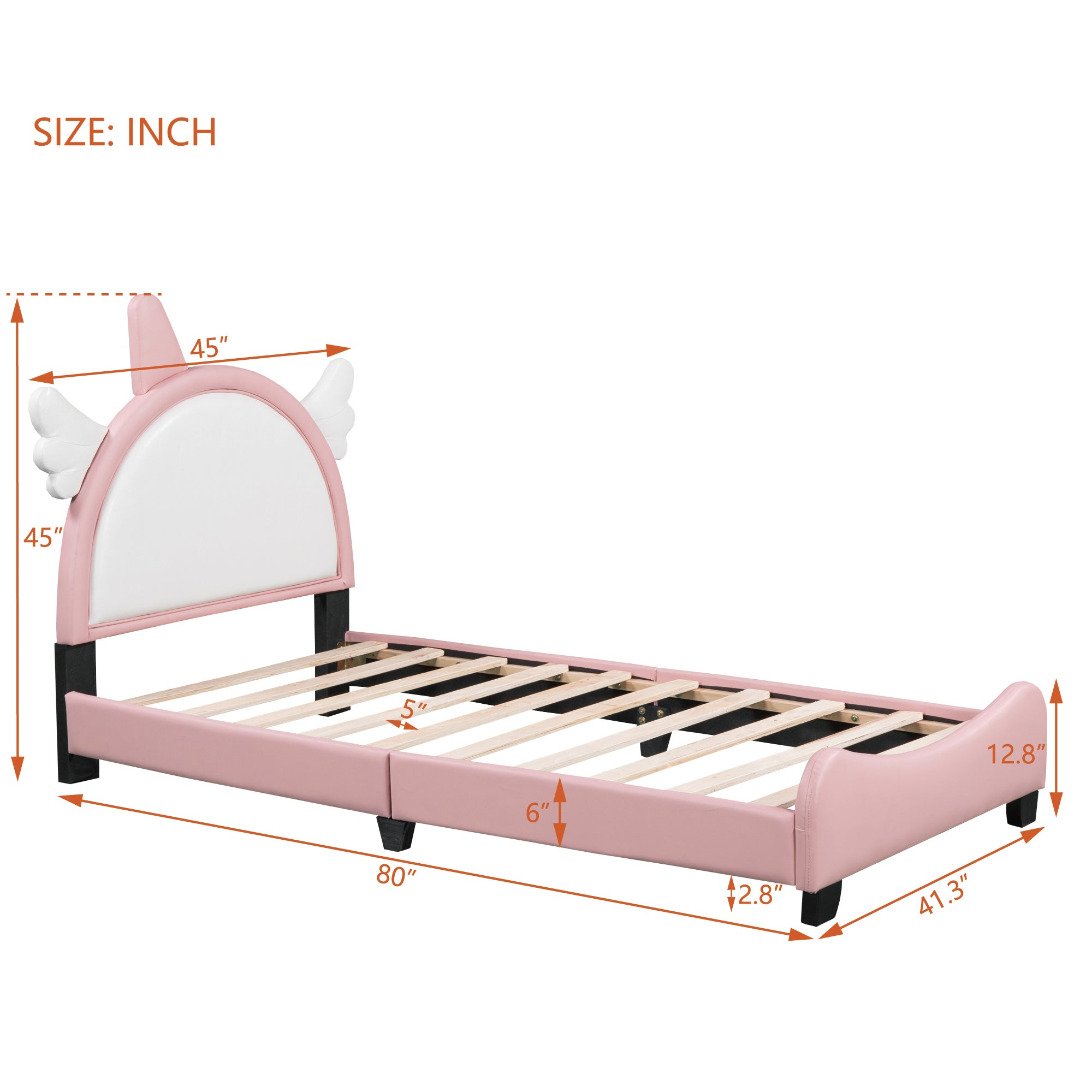 Cute Twin size Upholstered Bed With Unicorn Shape Headboard,Twin Size Platform Bed with Headboard and Footboard,White+Pink - Atlantic Fine Furniture Melbourne FL