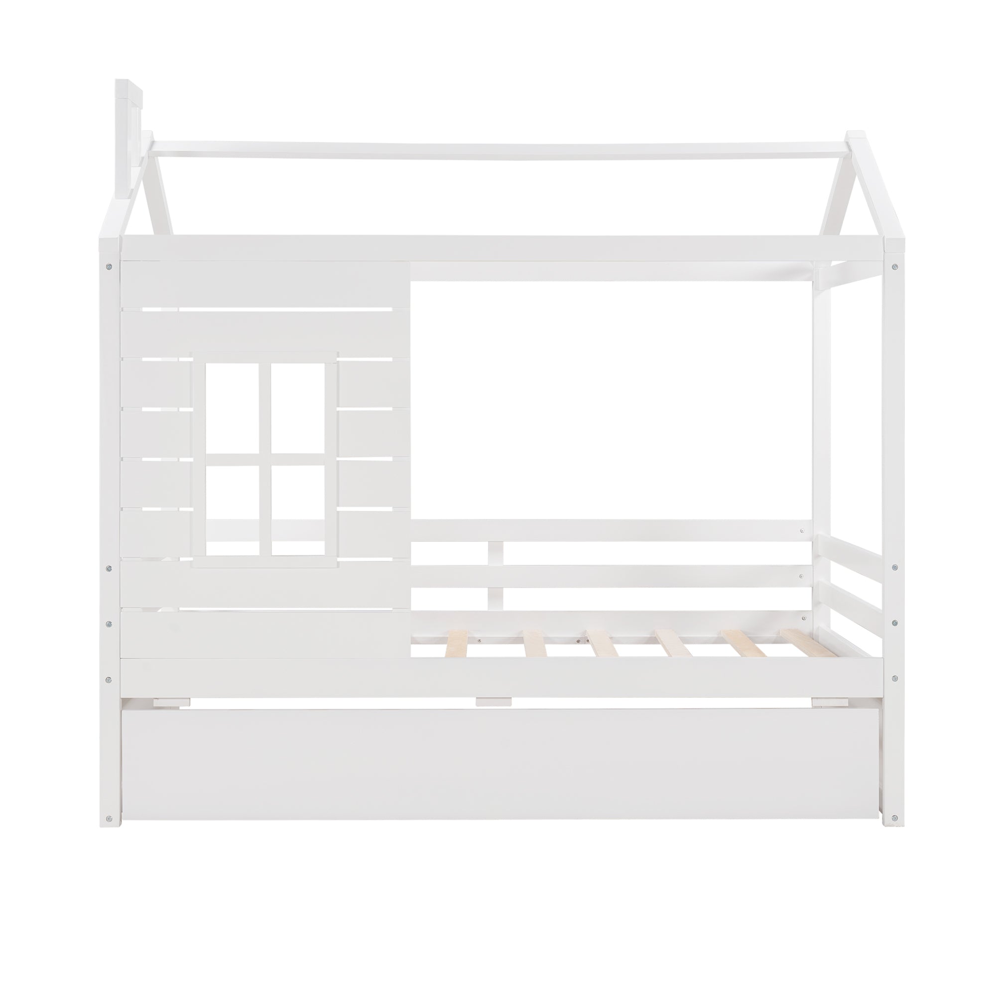 Twin Size House Bed Wood Bed with Twin Size Trundle ( White ) - Atlantic Fine Furniture Melbourne FL