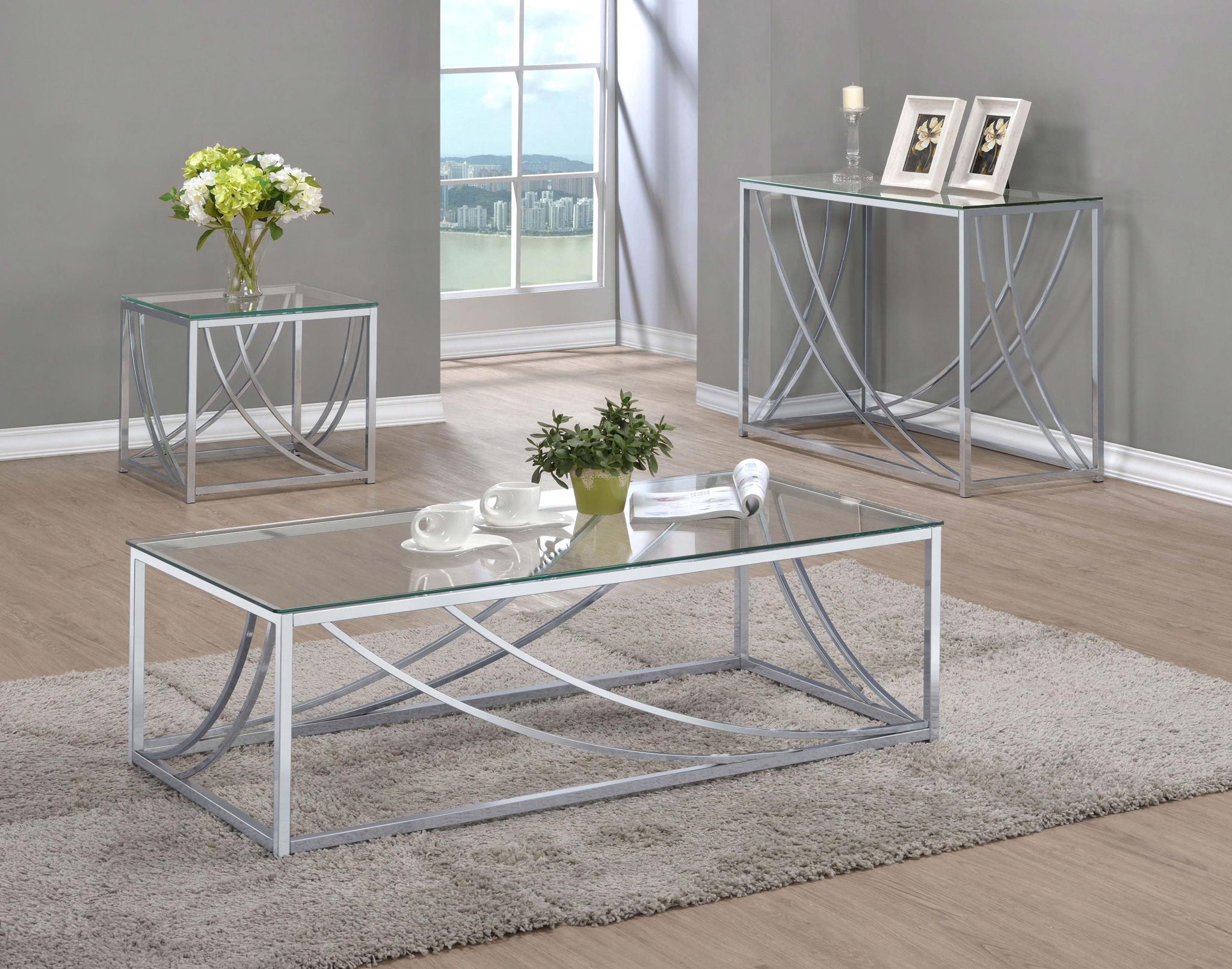 Lille Square Glass Top Side End Table Chrome