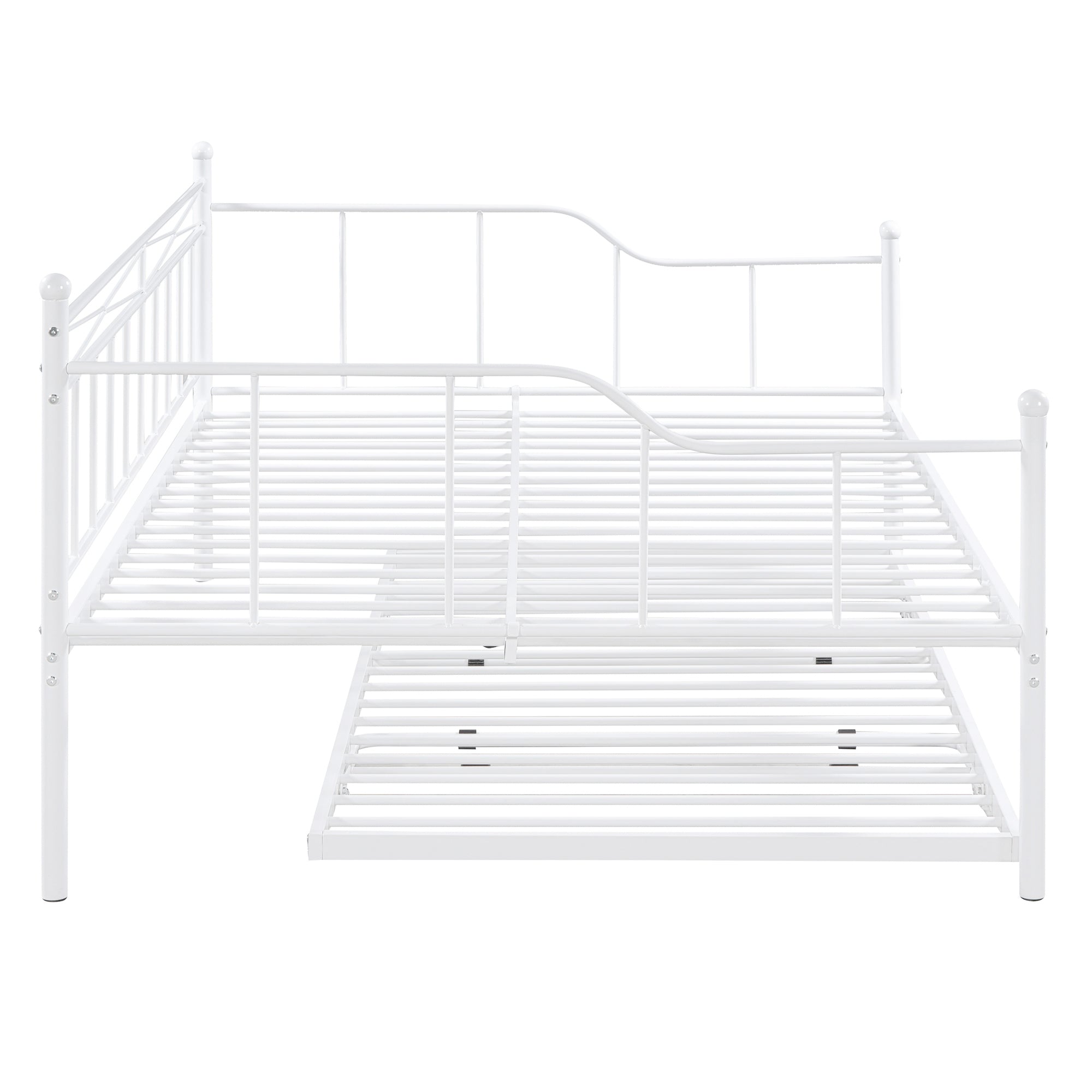 Full Size Metal Daybed with Twin Size Adjustable Trundle, Portable Folding Trundle, White(OLD SKU:MF293736AAK)