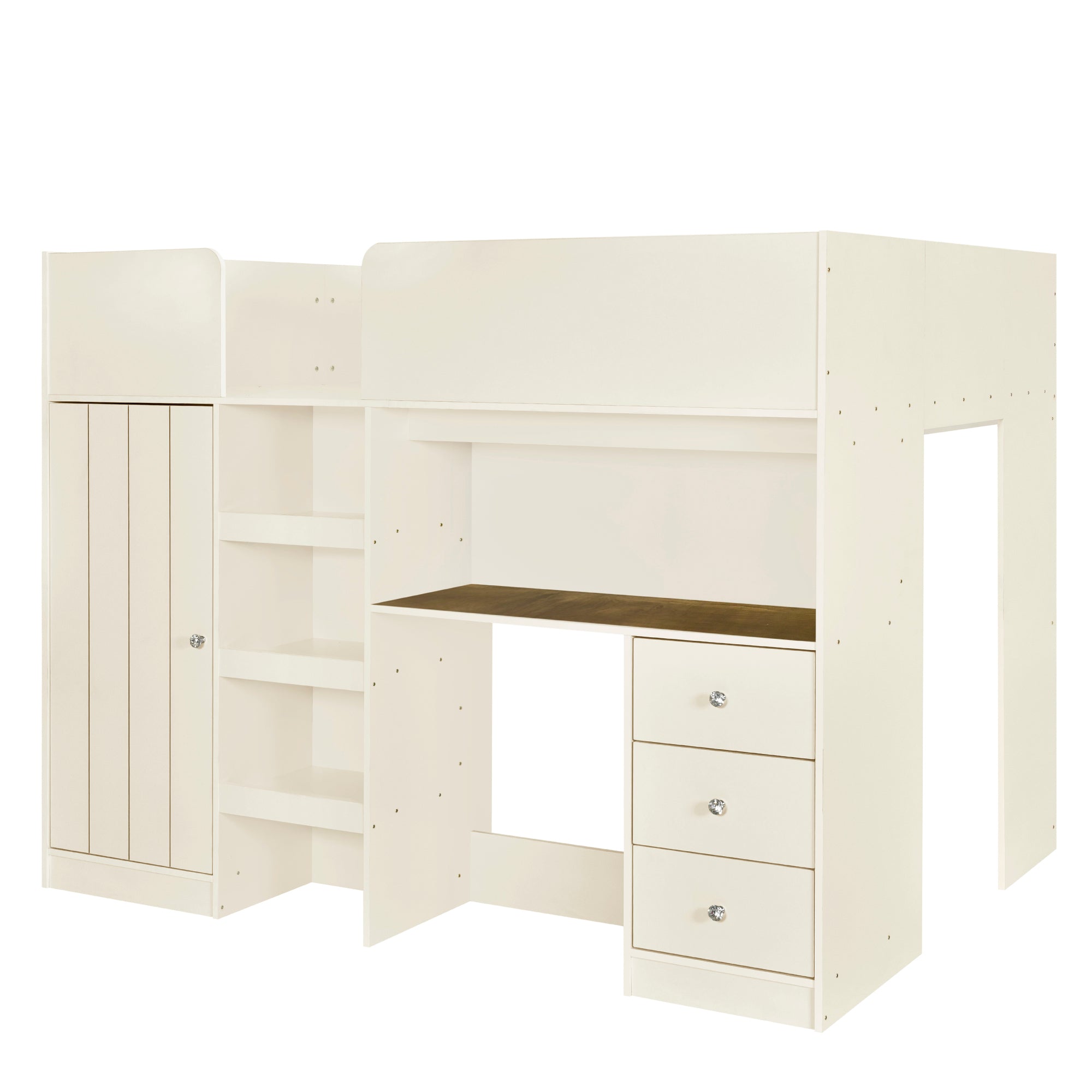 Wood Full Size Loft Bed with Built-in Wardrobe, Desk, Storage Shelves and Drawers, Beige - Atlantic Fine Furniture Melbourne FL