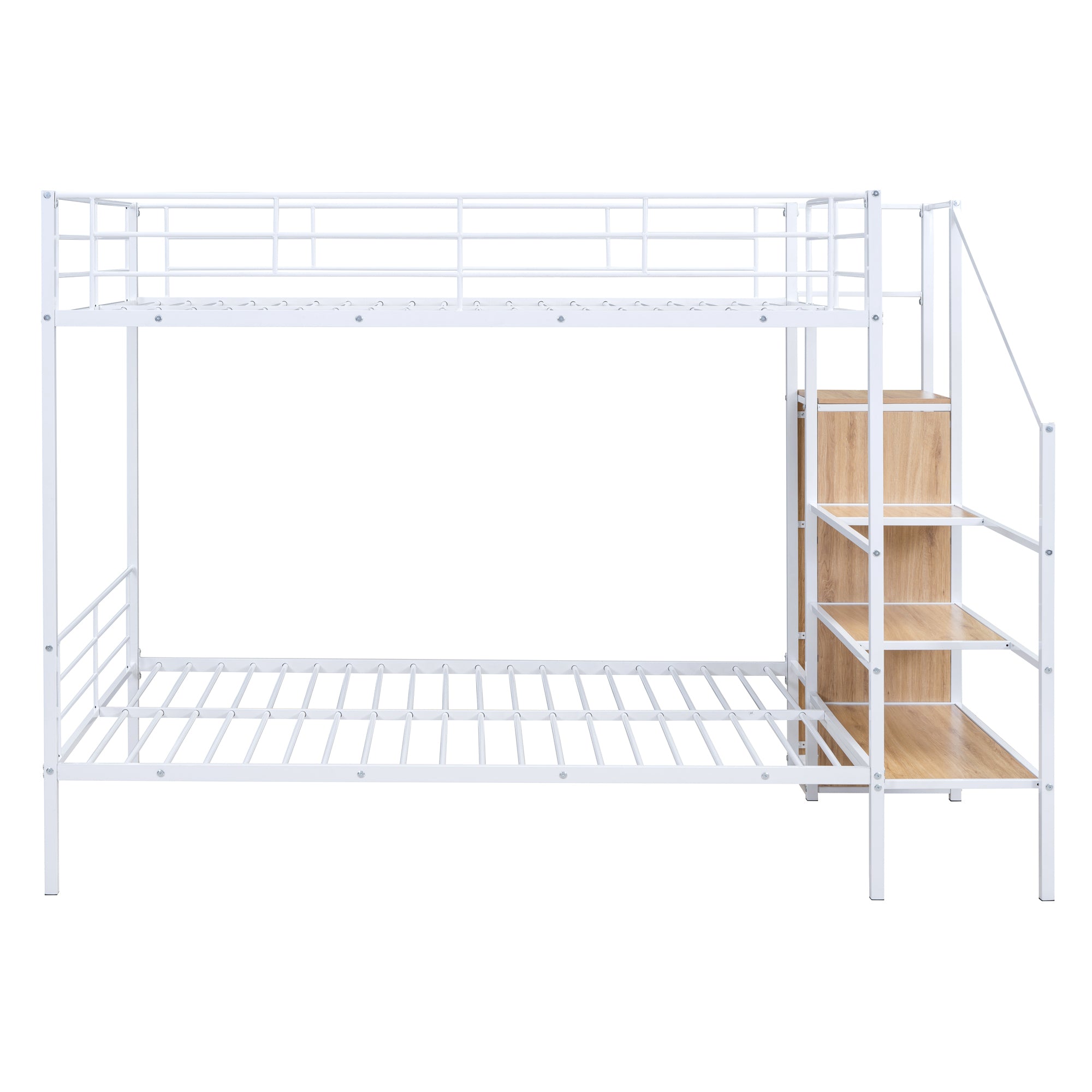 Full Over Full Metal Bunk Bed with Lateral Storage Ladder and Wardrobe, White - Atlantic Fine Furniture Melbourne FL