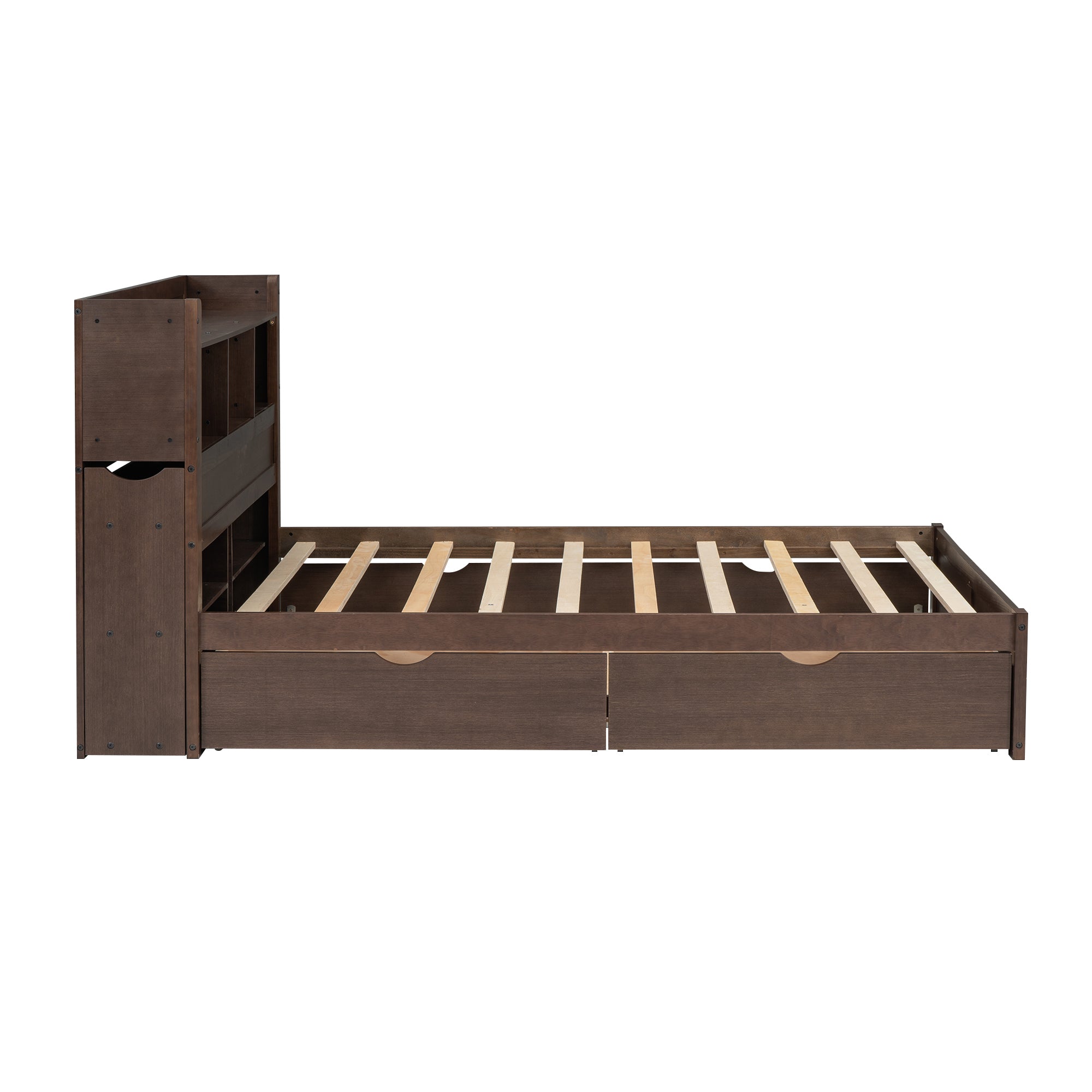 Full Size Storage Platform Bed with Pull Out Shelves, Twin Size Trundle and 2 Drawers, Espresso - Atlantic Fine Furniture Melbourne FL