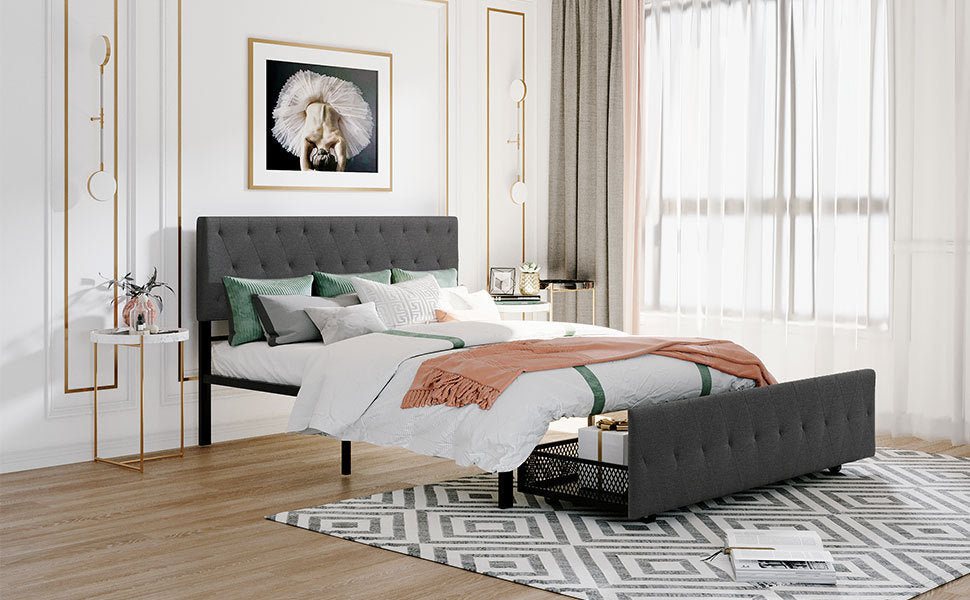 Queen Size Storage Bed Metal Platform Bed with a Big Drawer - Gray - Atlantic Fine Furniture Melbourne FL